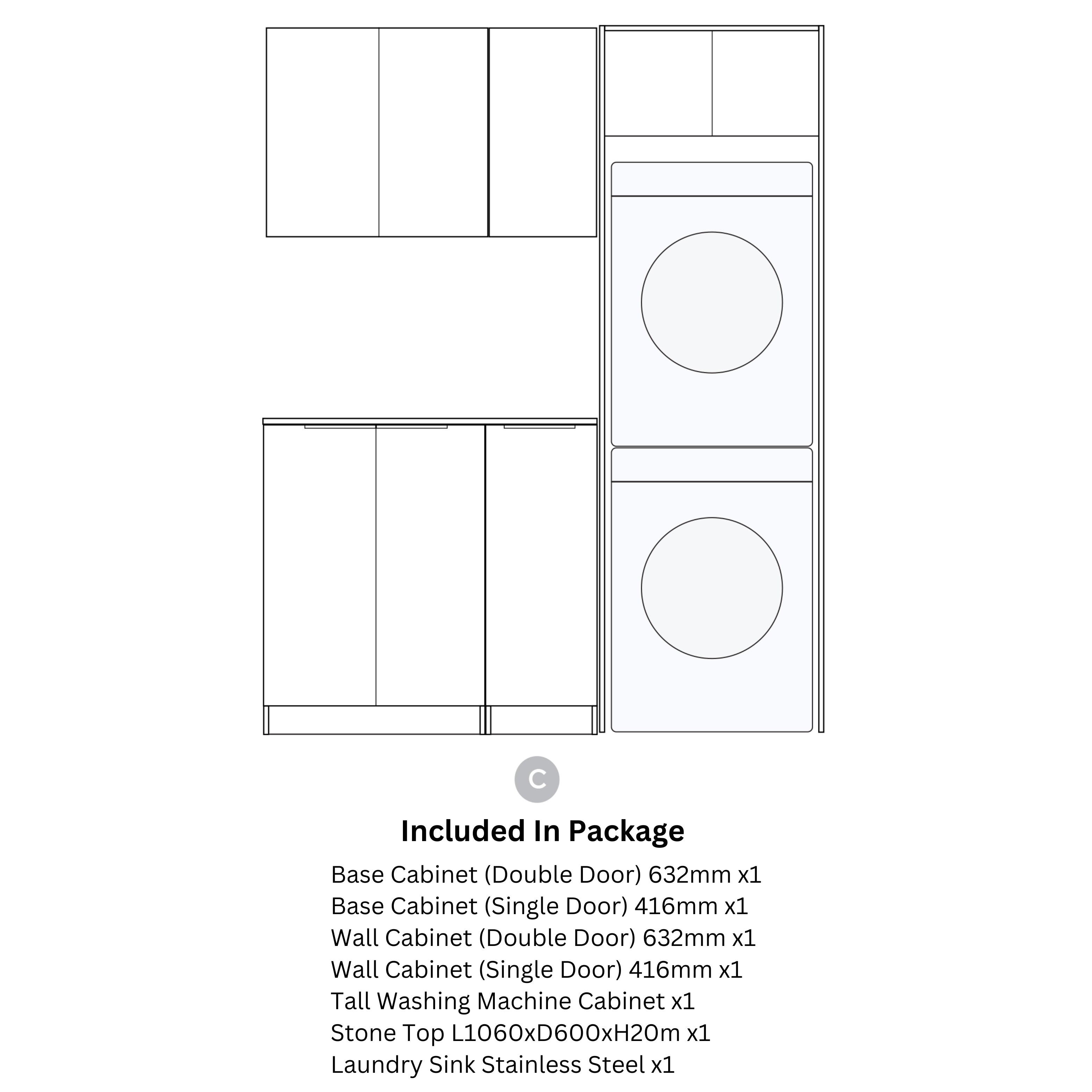 OTTI NOOSA MATTE WHITE 1715MM LAUNDRY AND WALL CABINET WITH STONE TOP & SINK (PACKAGE-C)