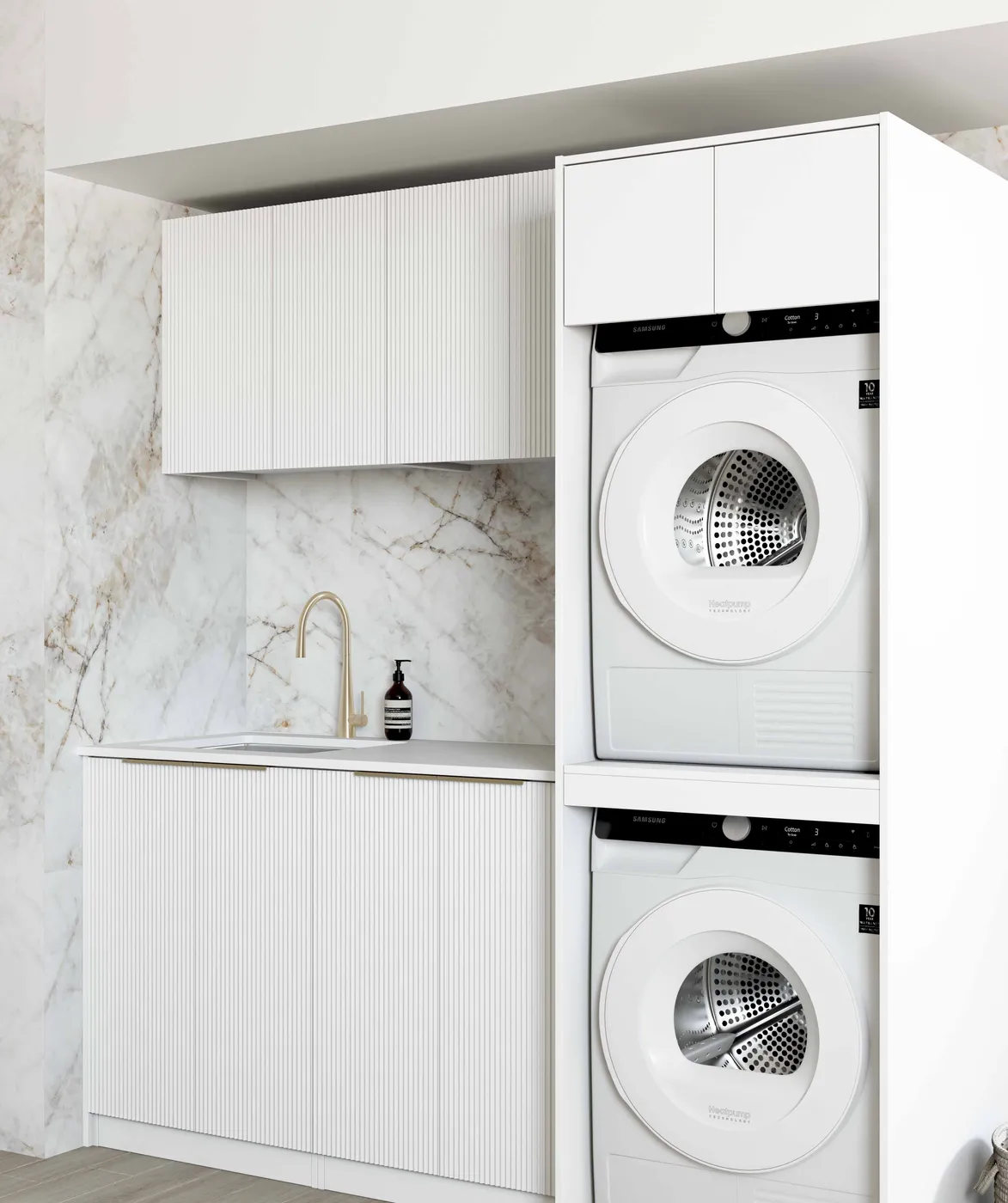 OTTI NOOSA MATTE WHITE 1960MM LAUNDRY AND WALL CABINET WITH STONE TOP & SINK (PACKAGE-C)