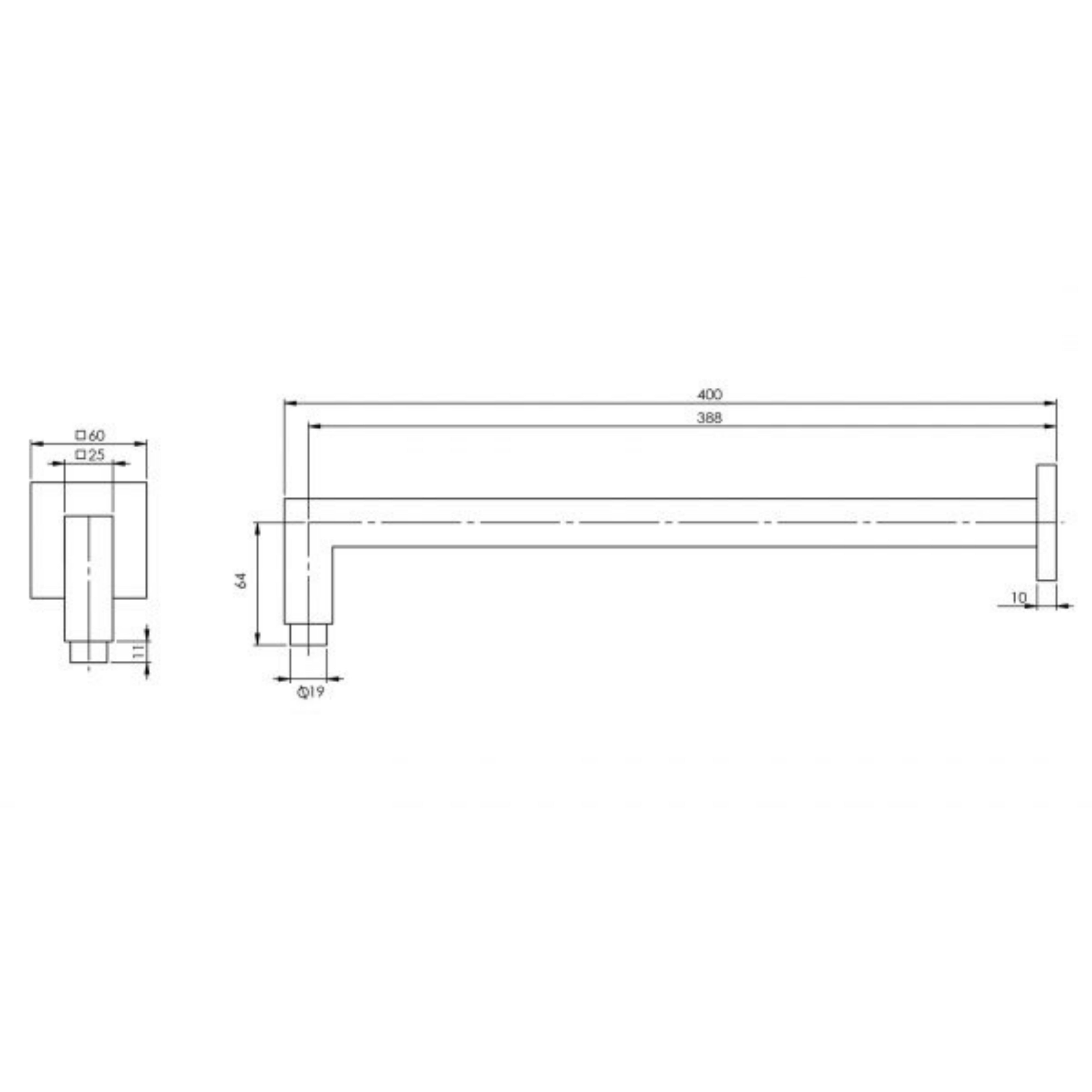 PHOENIX LEXI SHOWER ARM SQUARE 400MM BRUSHED CARBON