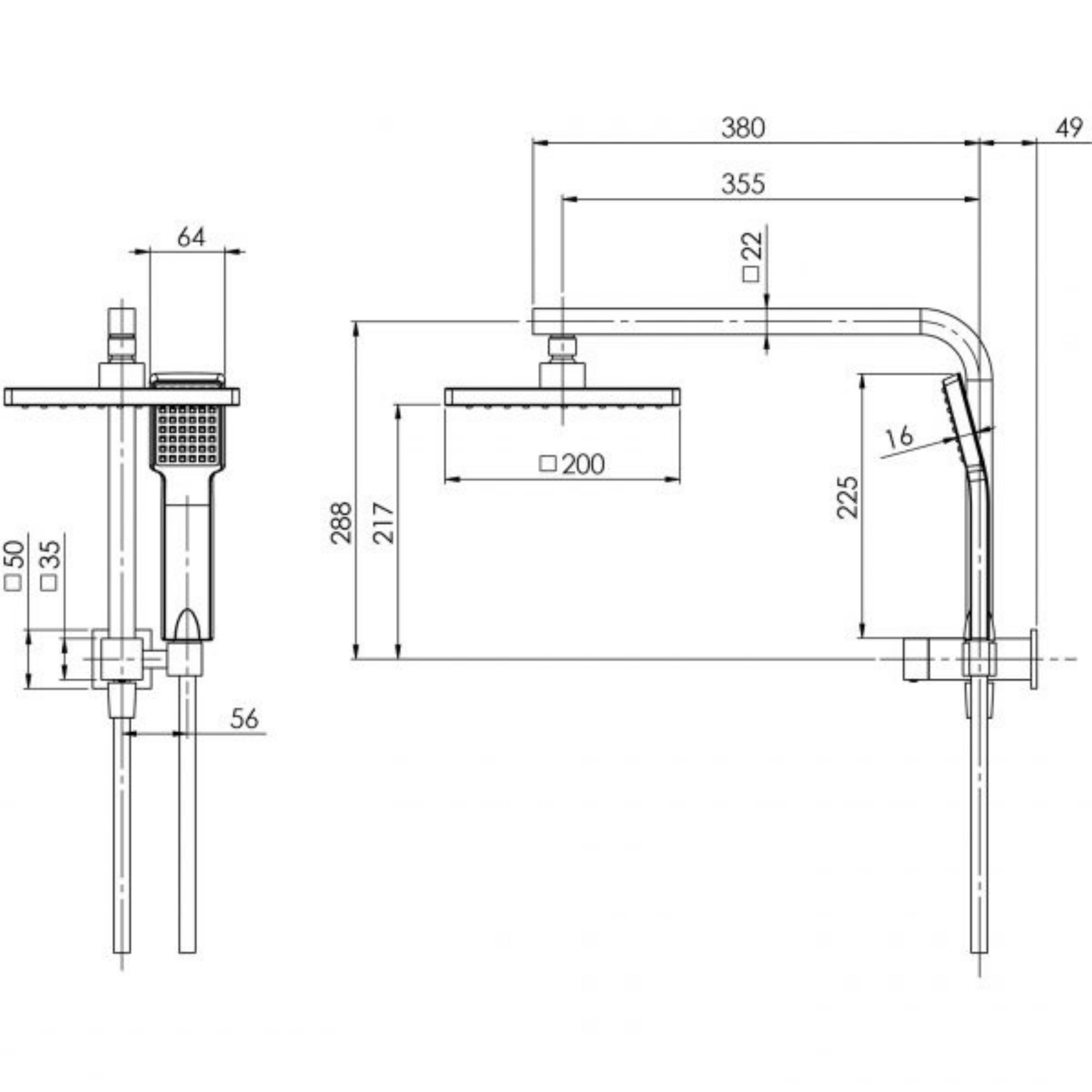 PHOENIX LEXI COMPACT TWIN SHOWER BRUSHED CARBON