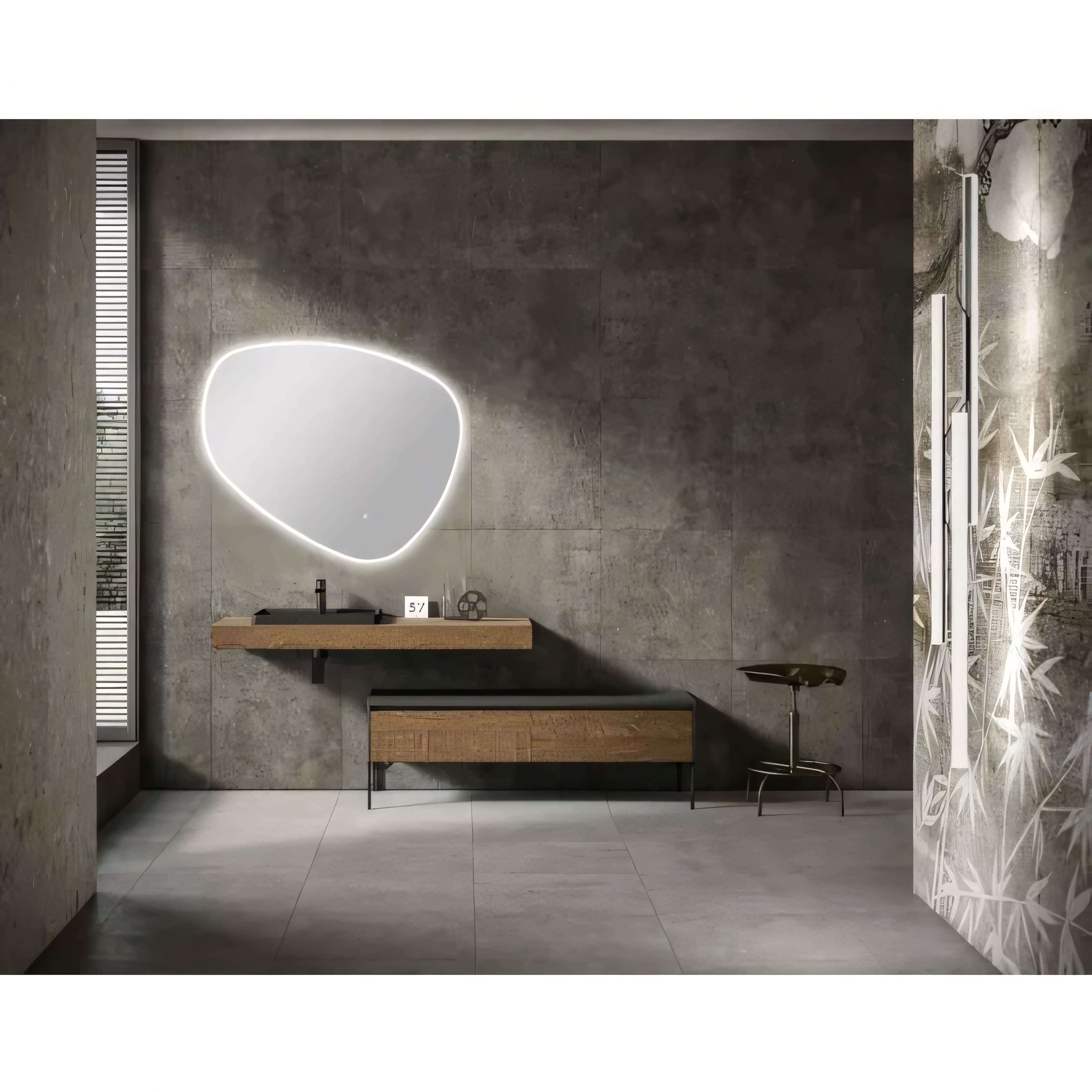 AQUAPERLA ASYMMETRICAL ACRYLIC LED MIRROR 3 COLOUR LIGHTS CHROME 1000X844MM