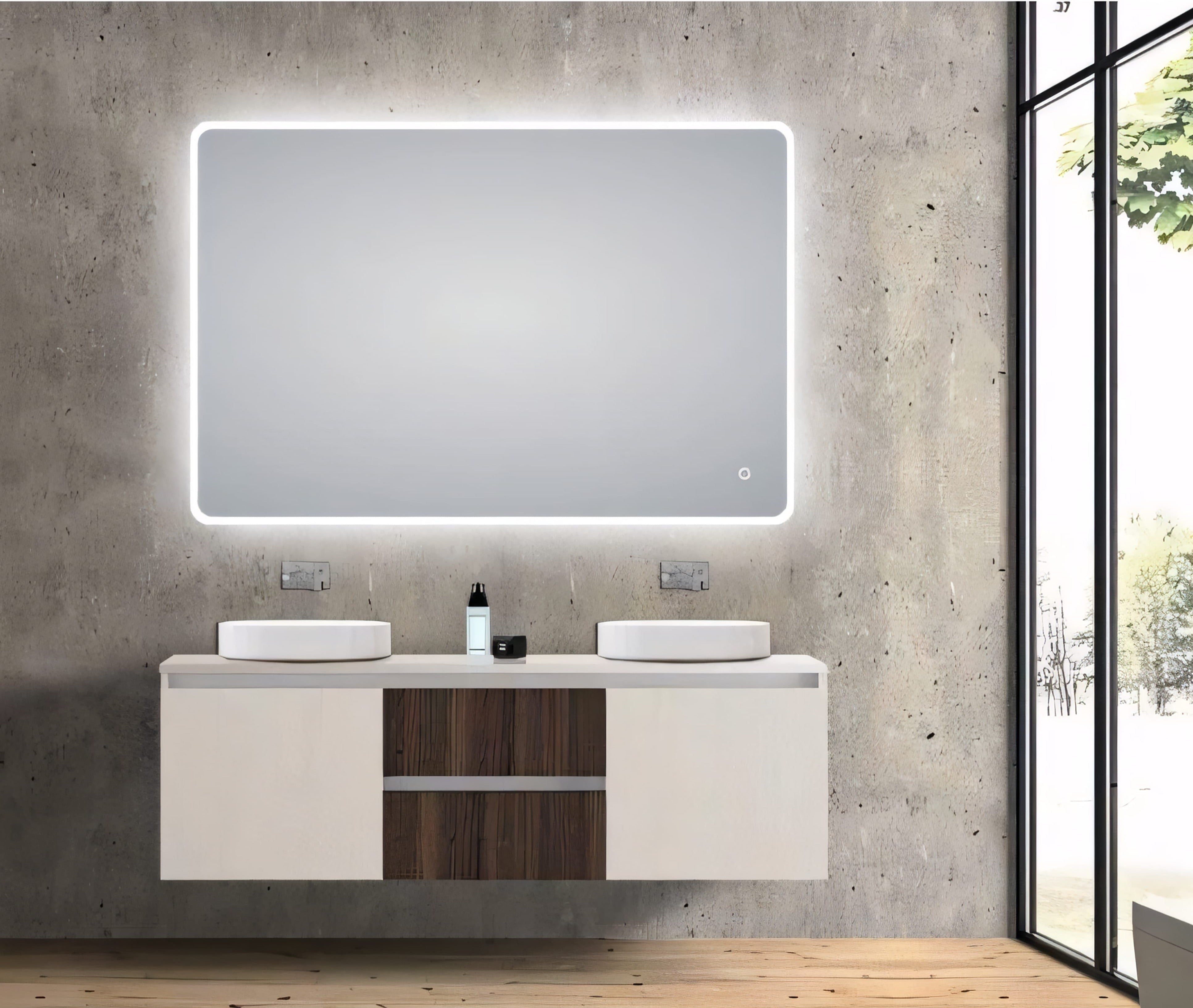 AQUAPERLA RECTANGULAR ACRYLIC BACKLIT LED MIRROR 3 COLOUR LIGHTS CHROME 1200X800MM