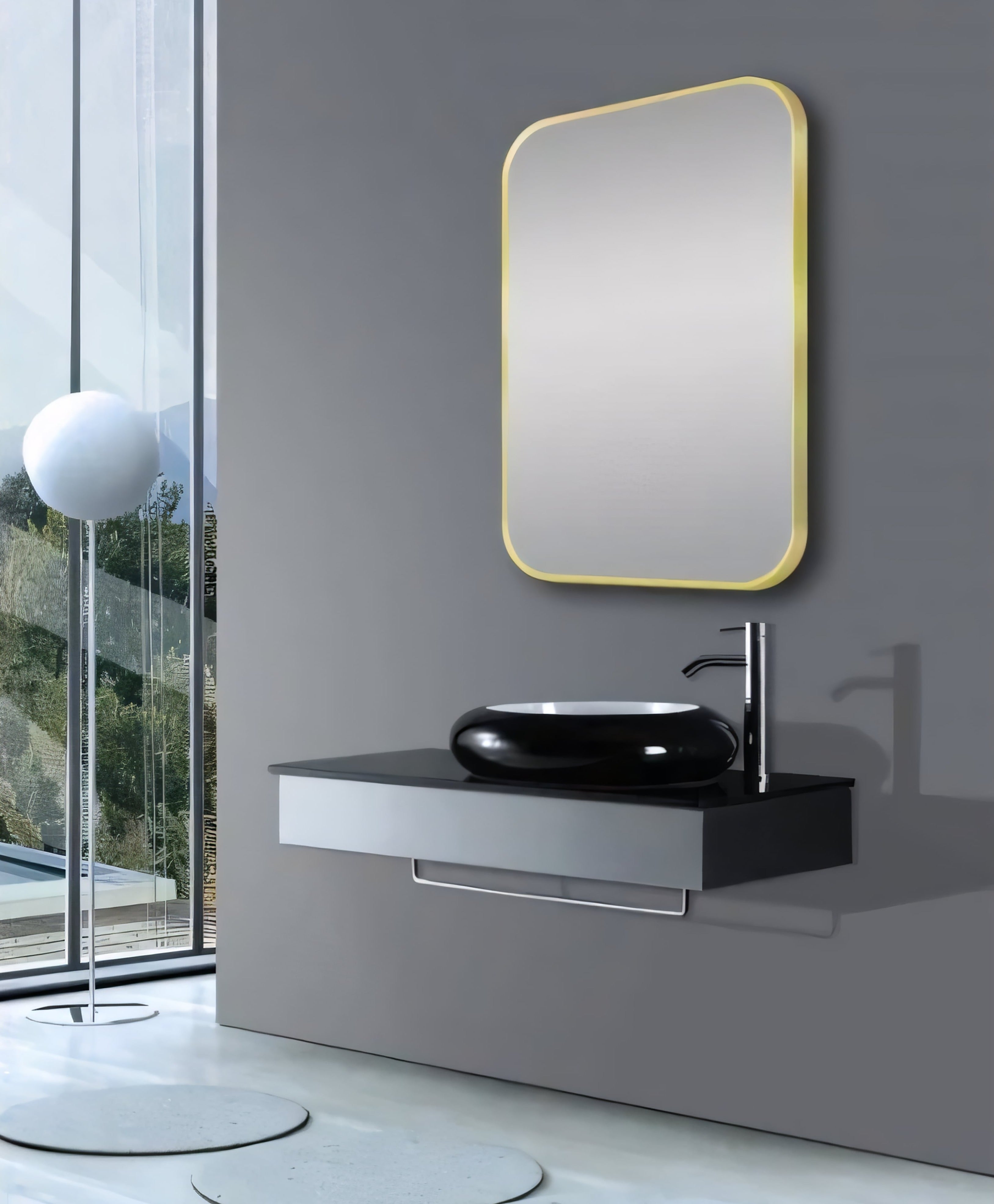 AQUAPERLA RECTANGULAR NON LUMINUS FRAMED MIRROR BRUSHED GOLD 600X900MM