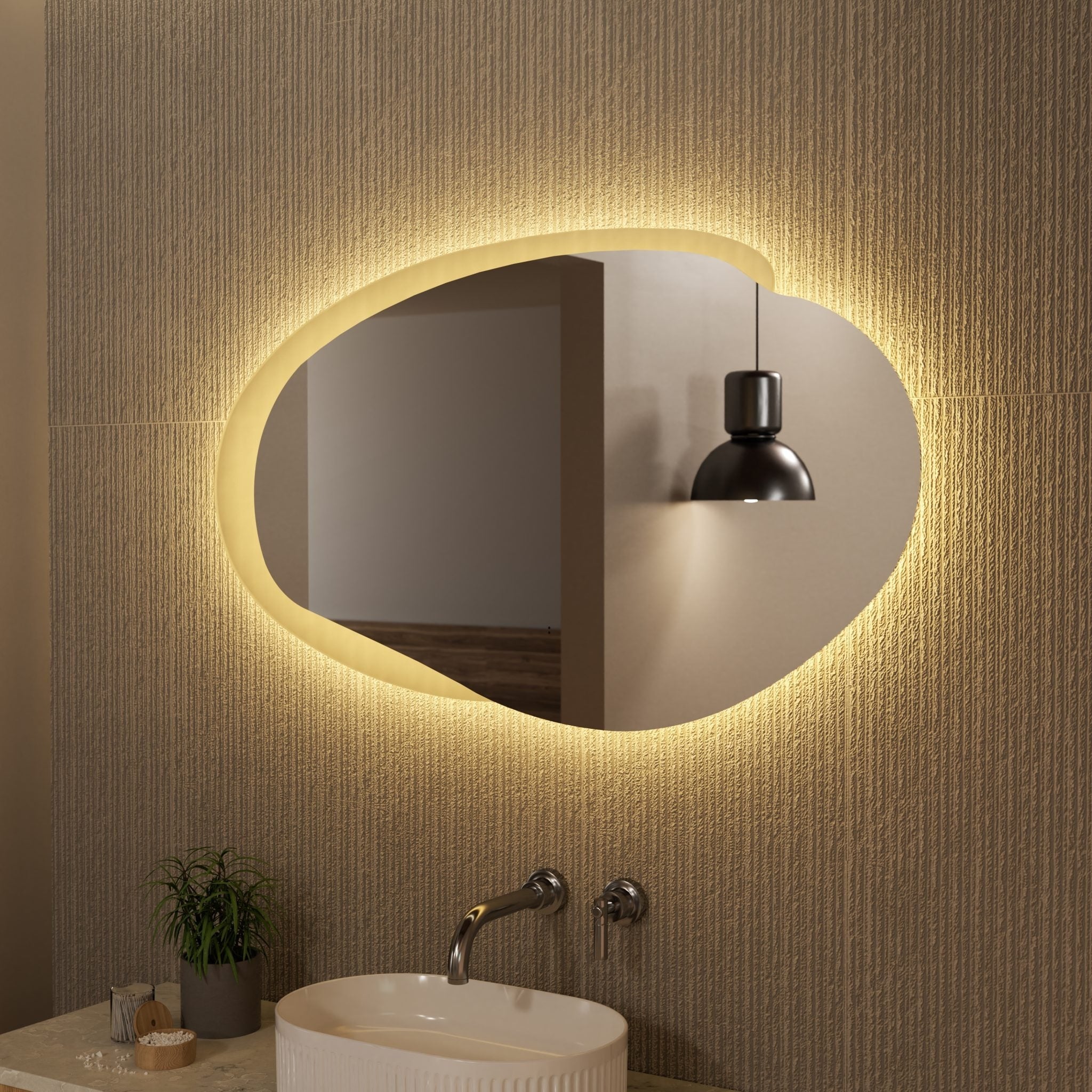 AULIC EVANSTONE ASYMMETRICAL FRAMELESS LED MIRROR MATTE GREY 1100MMX646MM