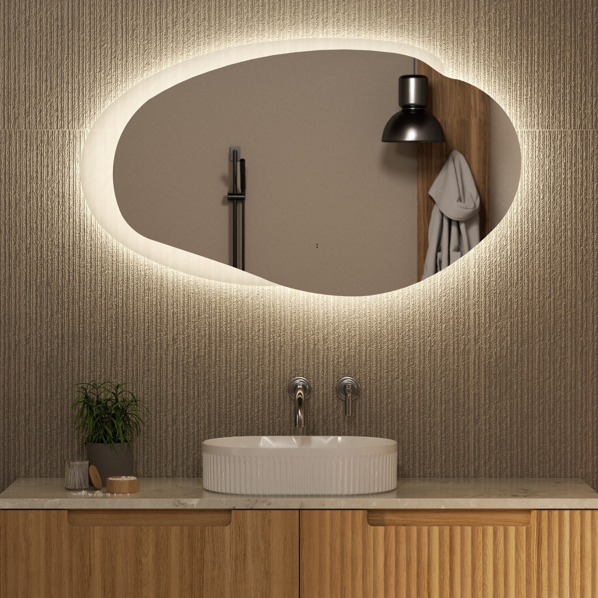 AULIC EVANSTONE ASYMMETRICAL FRAMELESS LED MIRROR MATTE GREY 1100MMX646MM