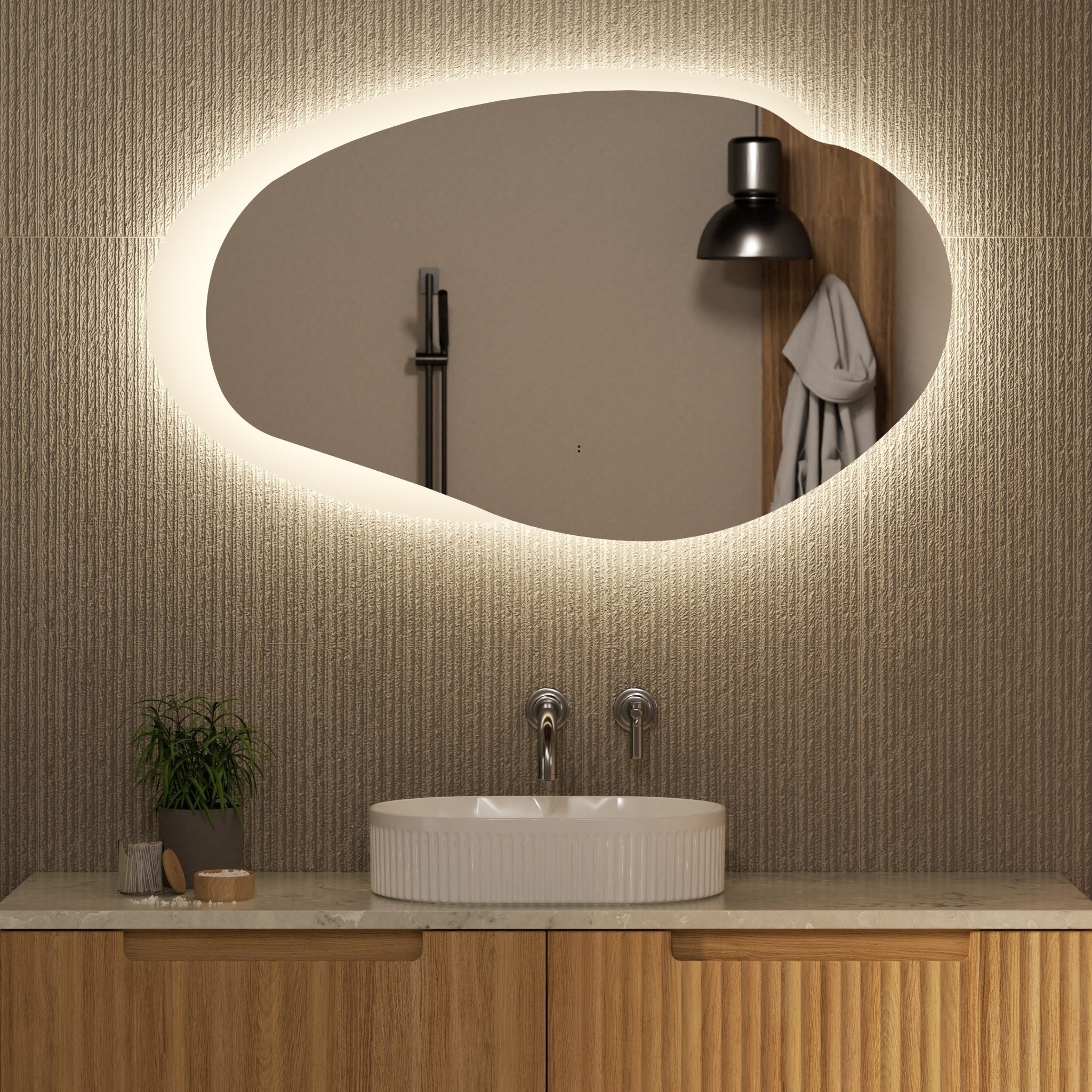 AULIC EVANSTONE ASYMMETRICAL FRAMELESS LED MIRROR MATTE WHITE 1100MMX646MM