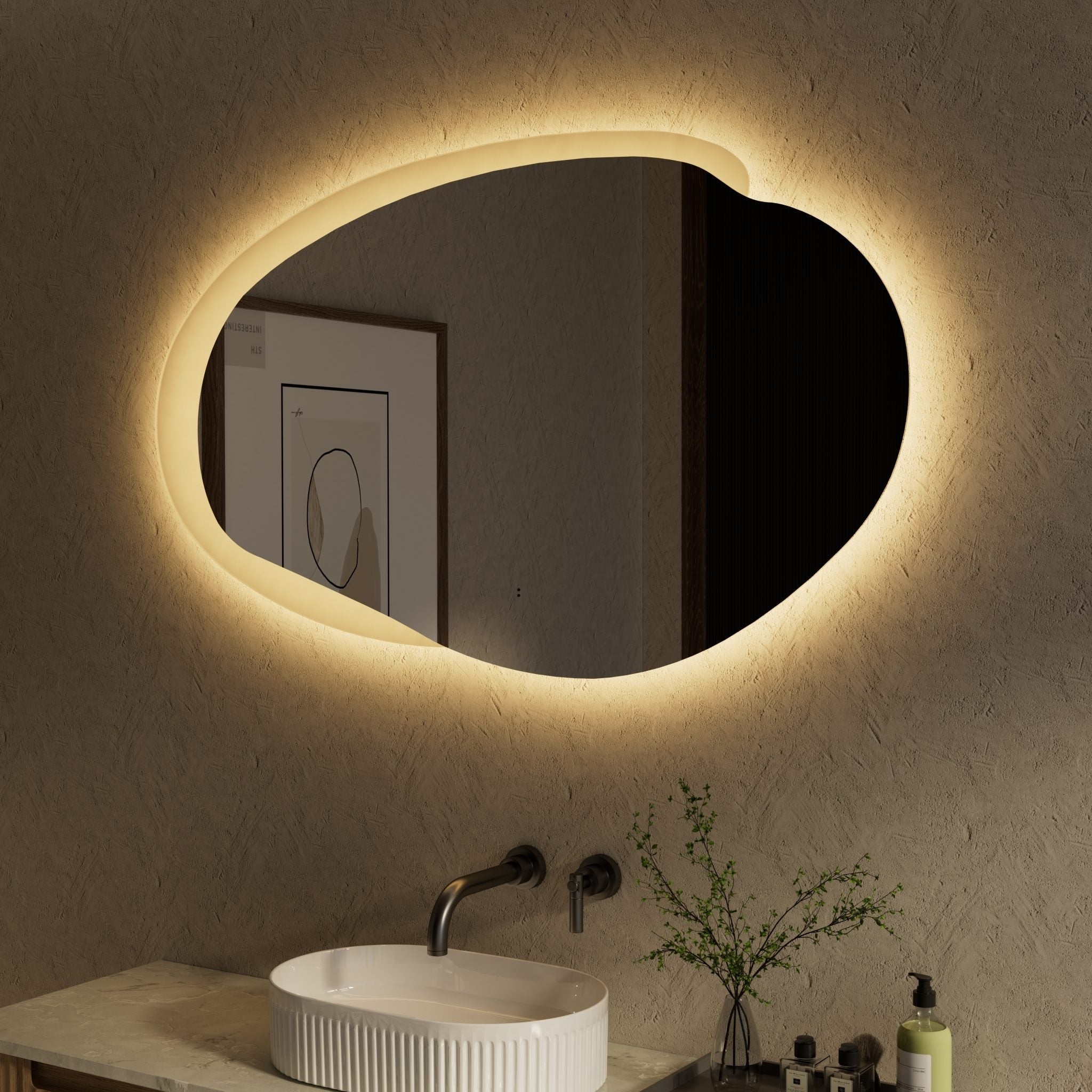 AULIC EVANSTONE ASYMMETRICAL FRAMELESS LED MIRROR MATTE GREY 1300MMX763MM