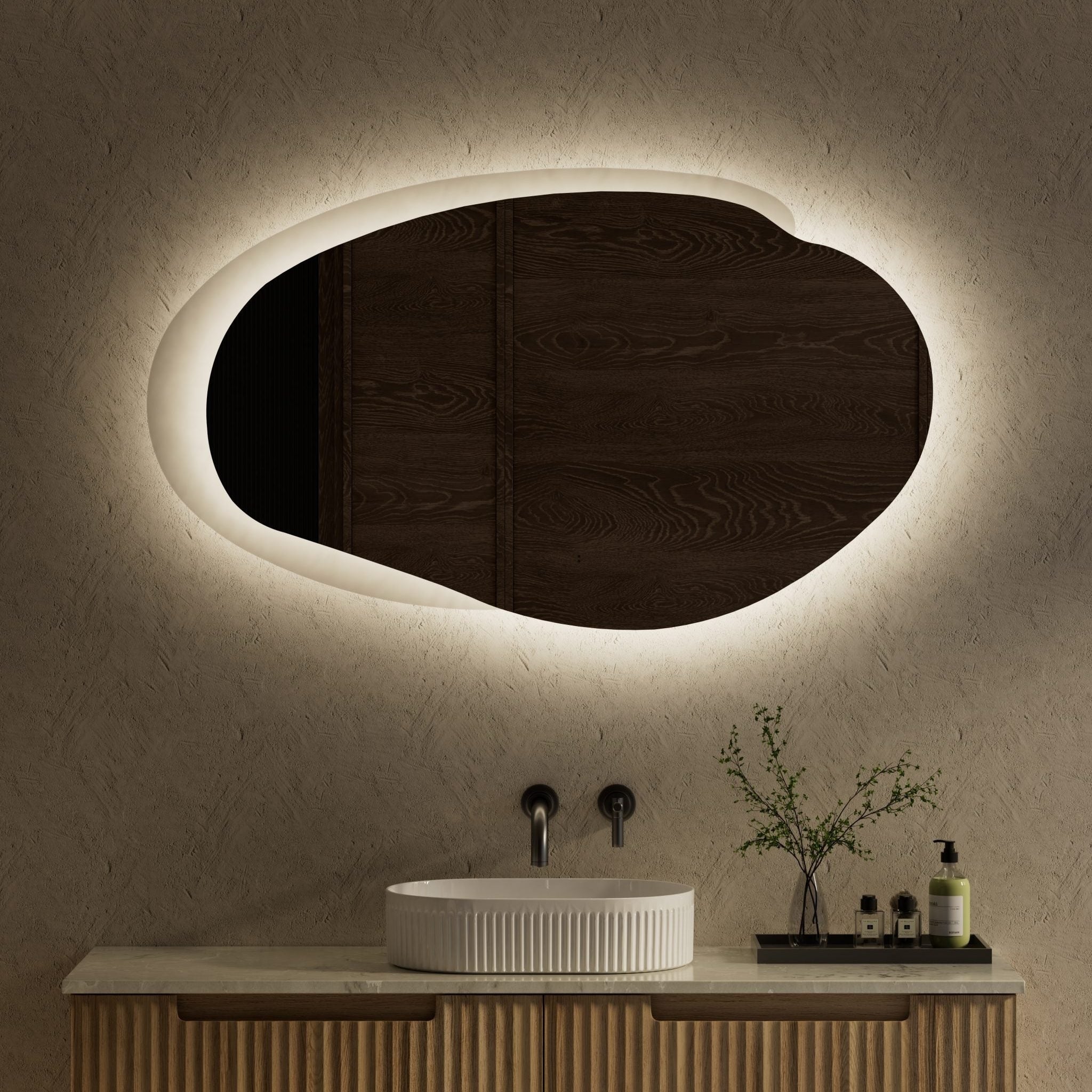 AULIC EVANSTONE ASYMMETRICAL FRAMELESS LED MIRROR MATTE GREY 1300MMX763MM