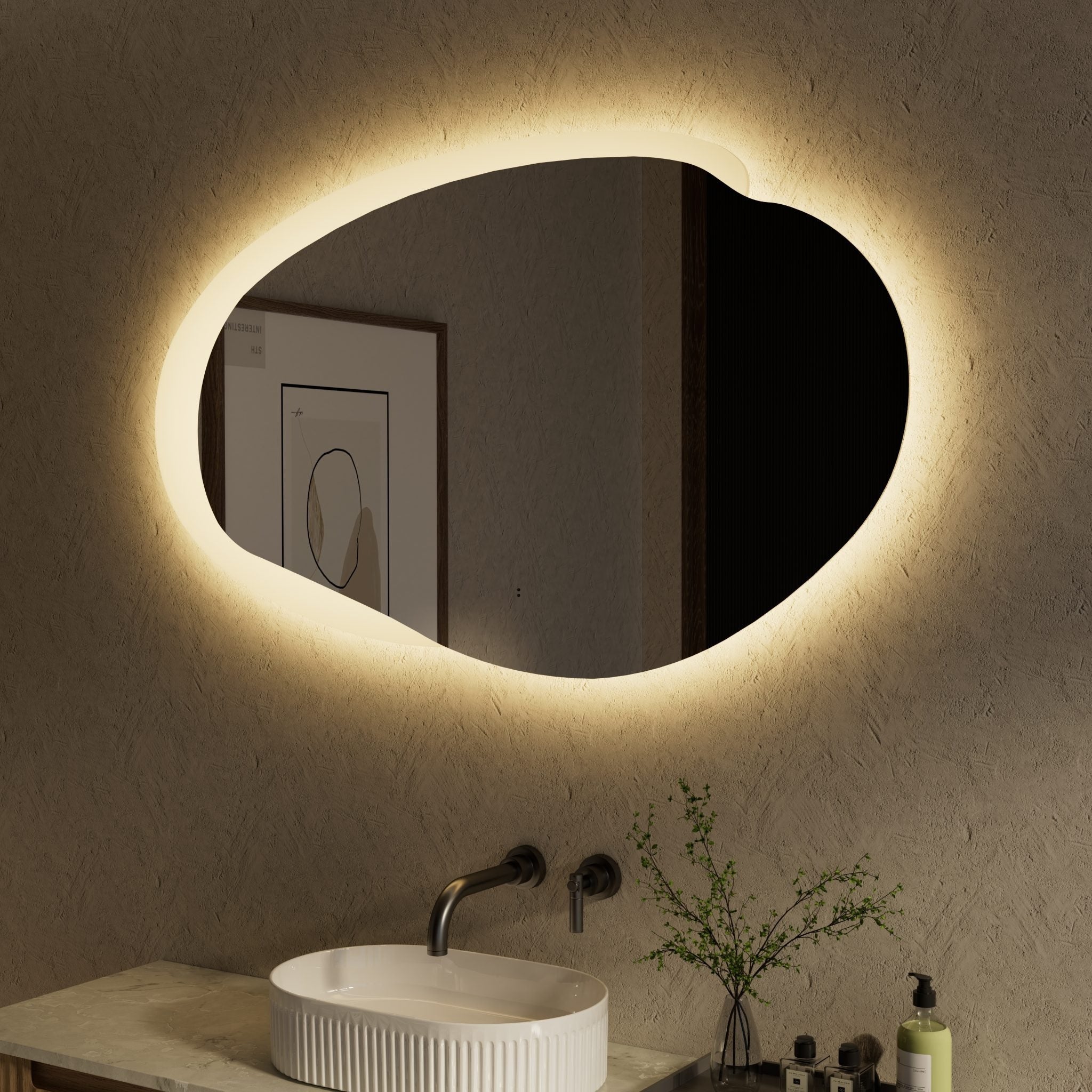 AULIC EVANSTONE ASYMMETRICAL FRAMELESS LED MIRROR MATTE WHITE 1300MMX763MM