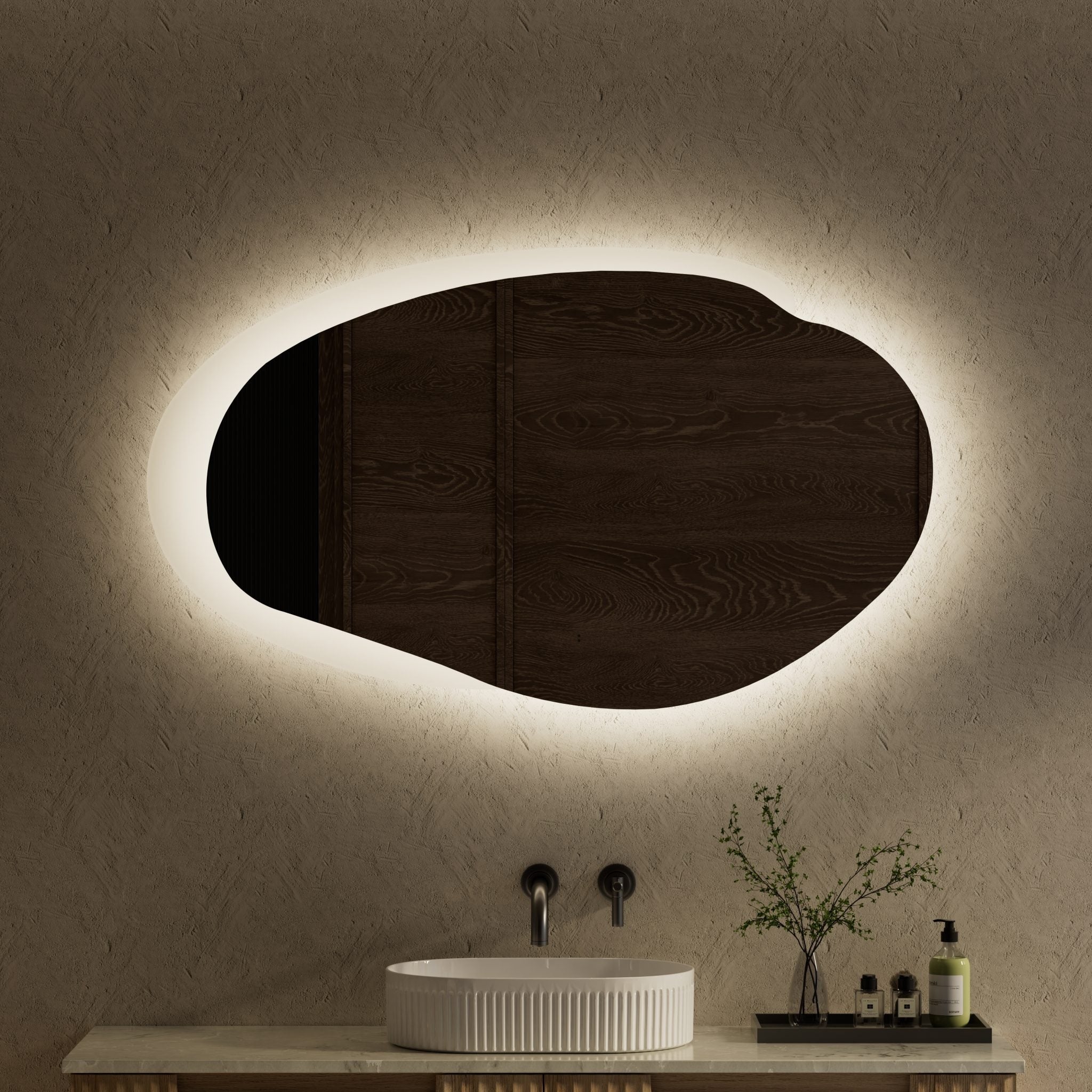 AULIC EVANSTONE ASYMMETRICAL FRAMELESS LED MIRROR MATTE WHITE 1300MMX763MM