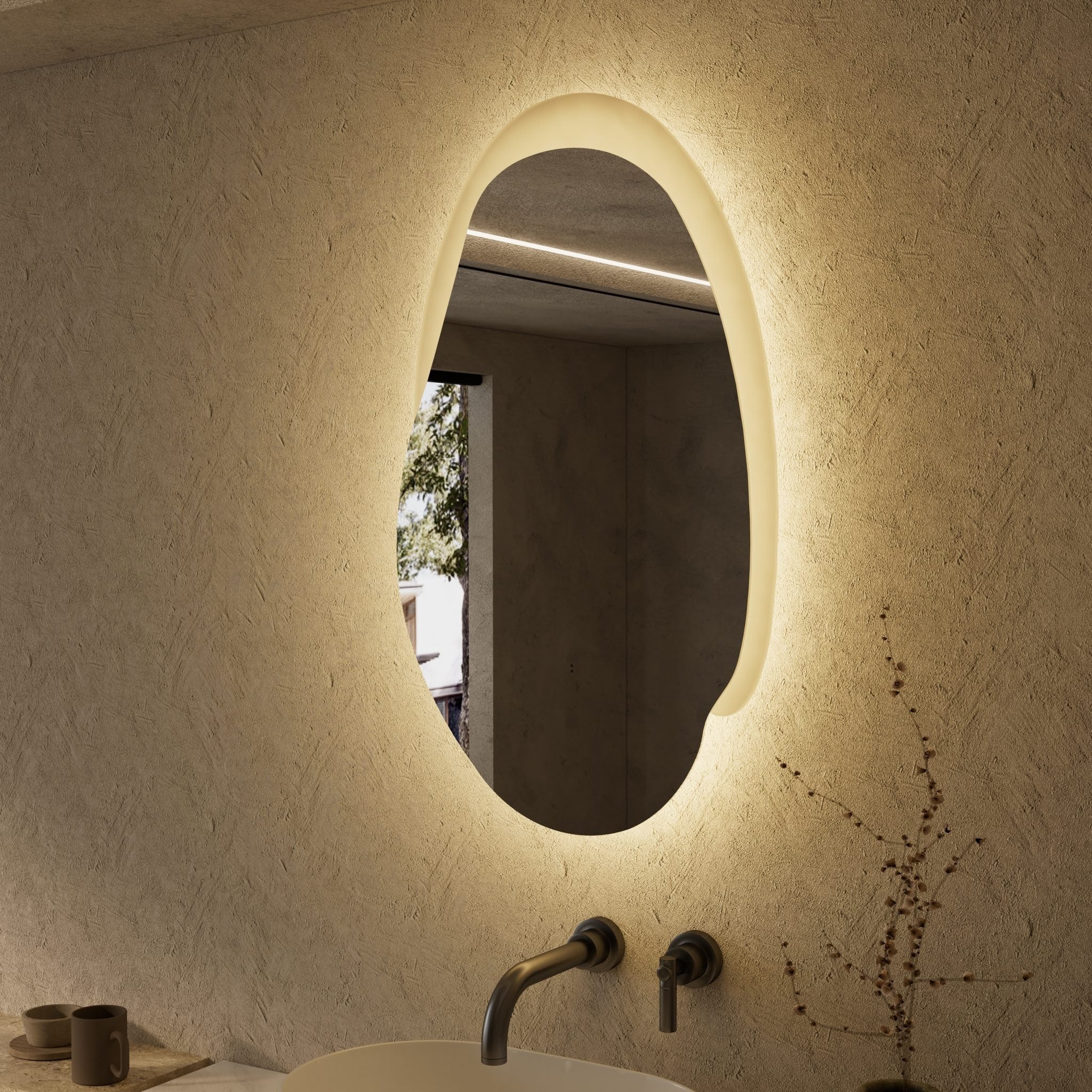 AULIC EVANSTONE ASYMMETRICAL FRAMELESS LED MIRROR MATTE GREY 530X900MM