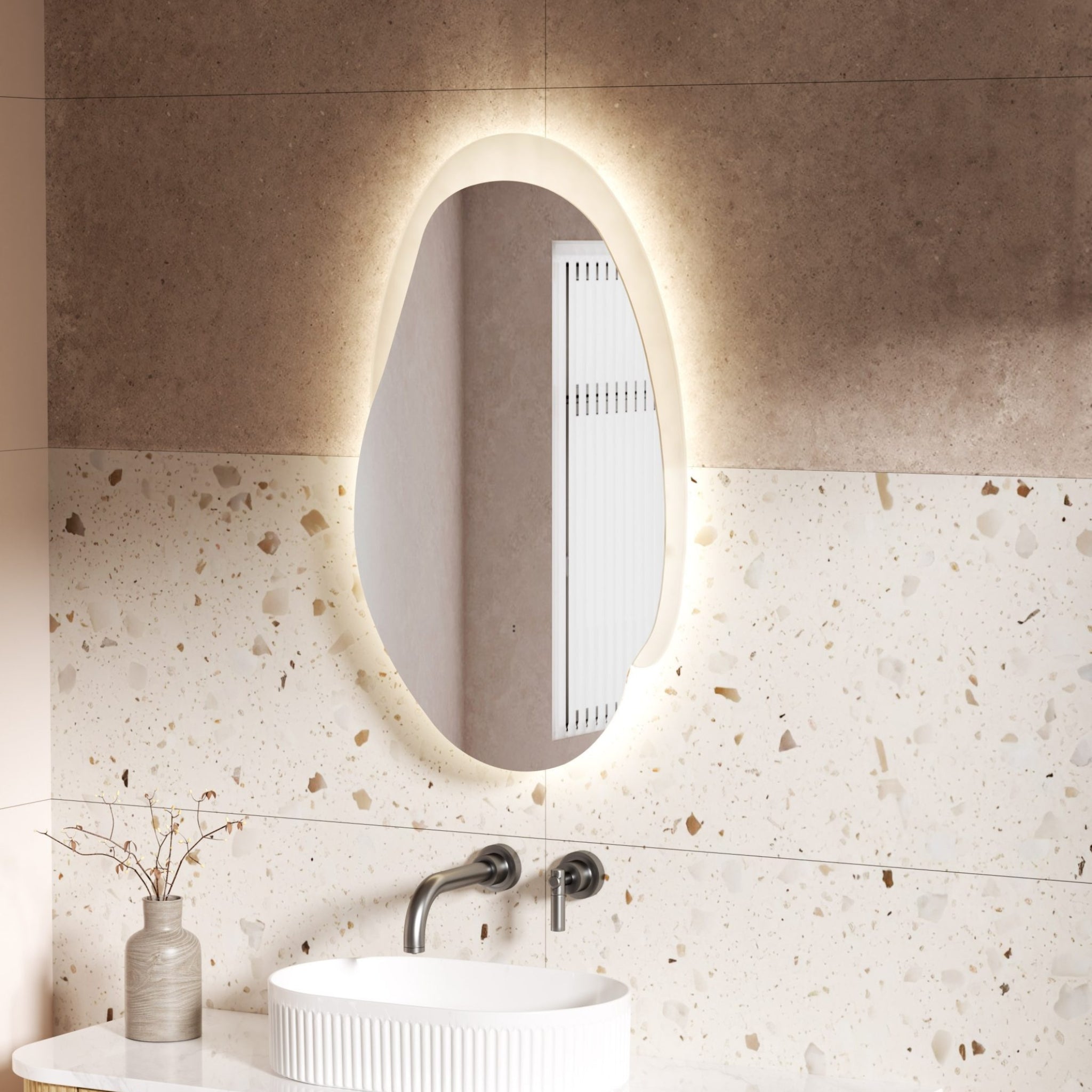 AULIC EVANSTONE ASYMMETRICAL FRAMELESS LED MIRROR MATTE GREY 530X900MM