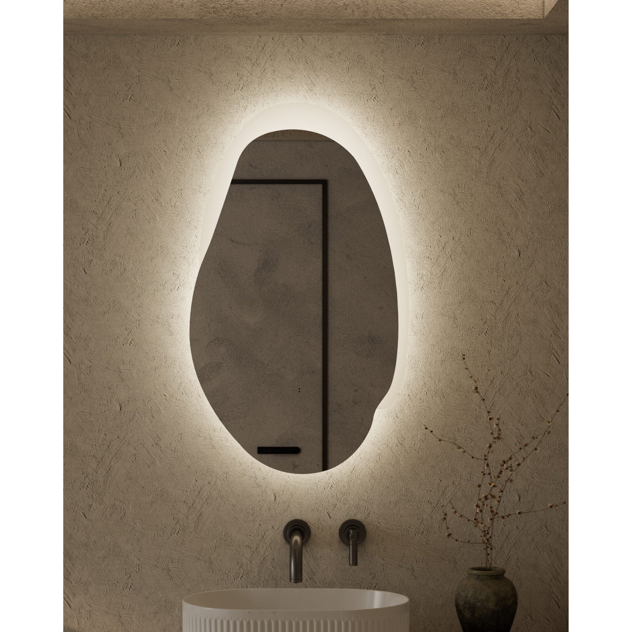 AULIC EVANSTONE ASYMMETRICAL FRAMELESS LED MIRROR MATTE WHITE 530X900MM