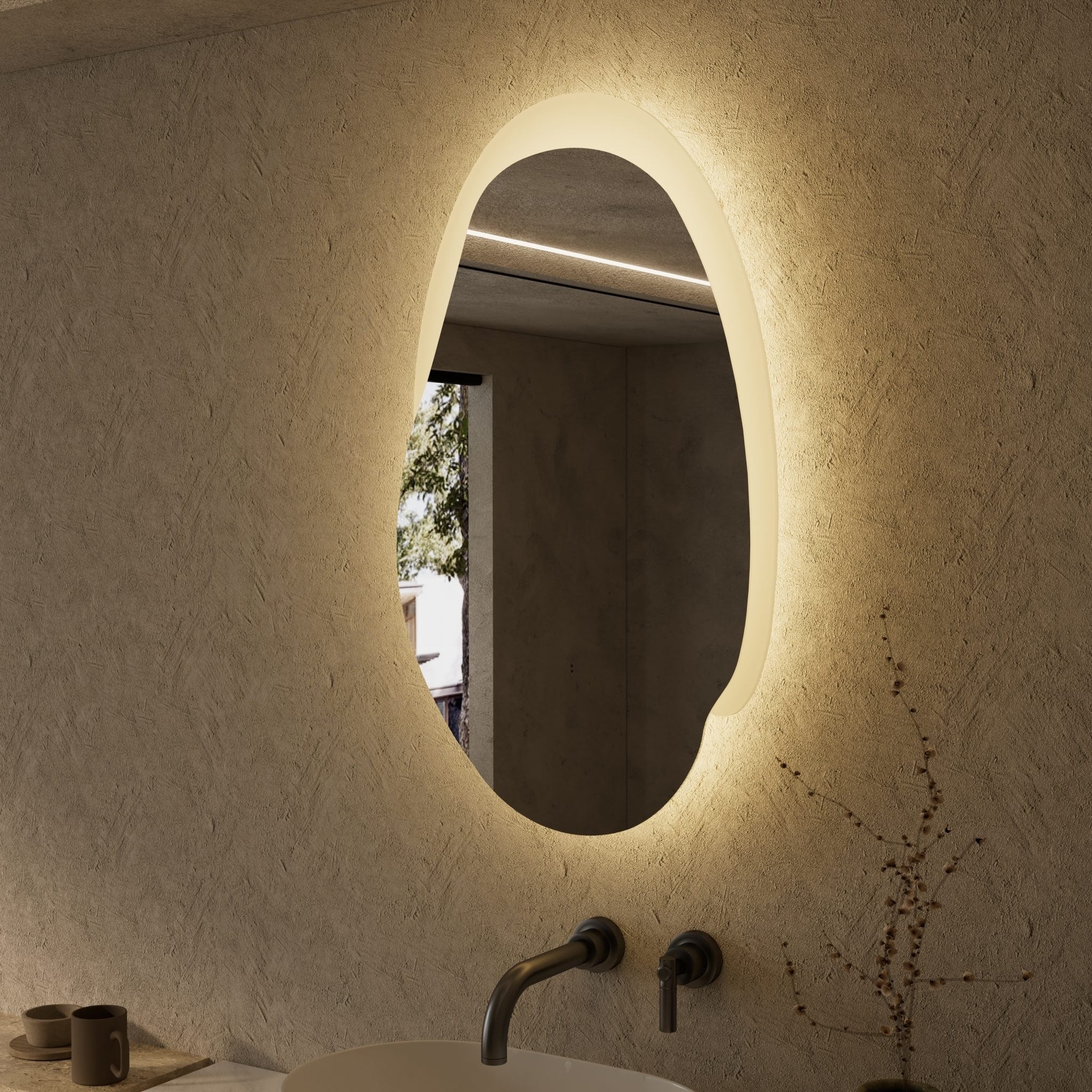 AULIC EVANSTONE ASYMMETRICAL FRAMELESS LED MIRROR MATTE WHITE 530X900MM