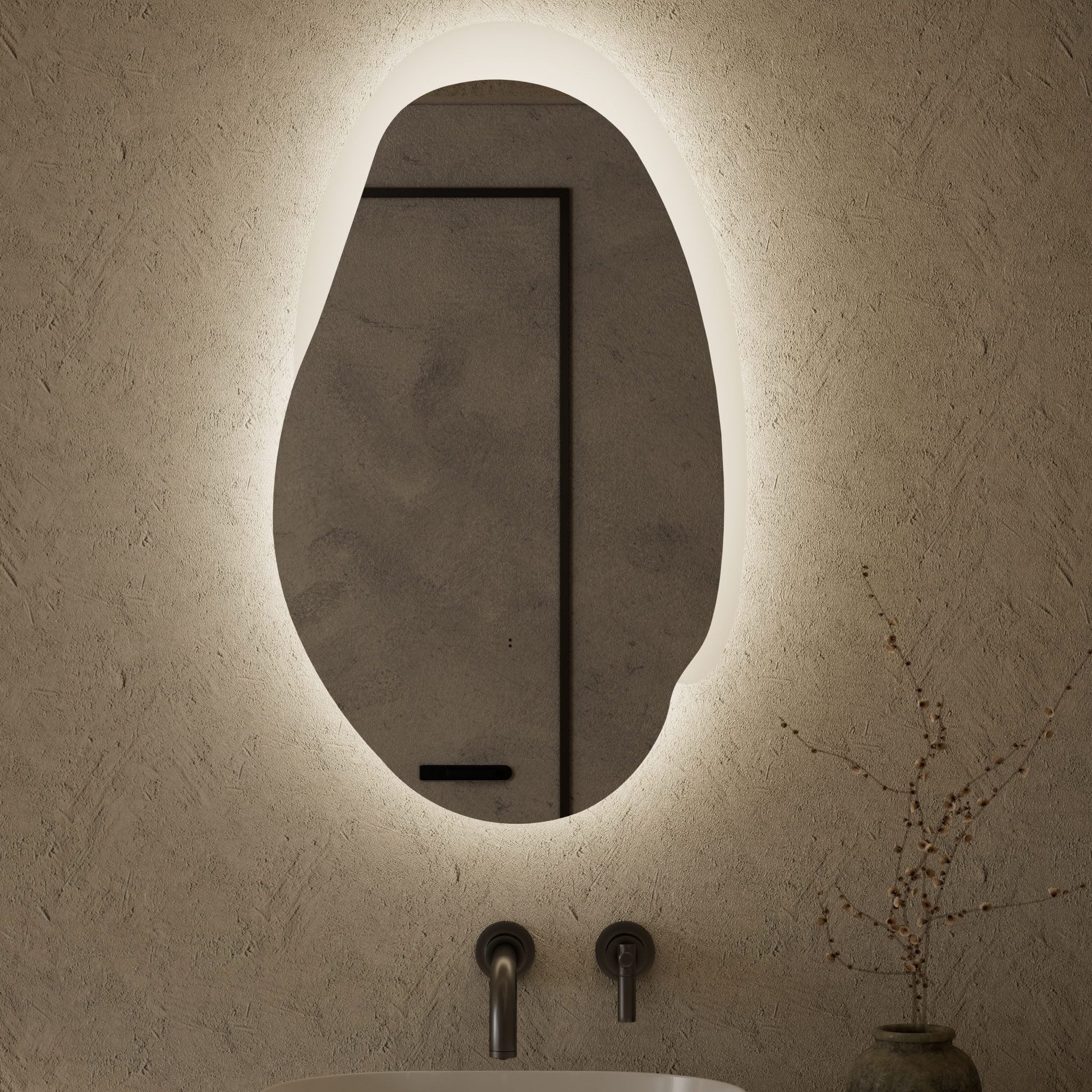 AULIC EVANSTONE ASYMMETRICAL FRAMELESS LED MIRROR MATTE WHITE 530X900MM