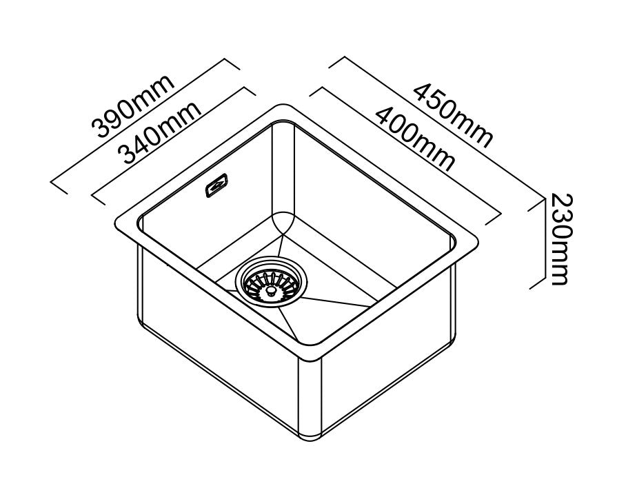 ABEY SINGLE BOWL LAUNDRY SINK STAINLESS STEEL 390MM