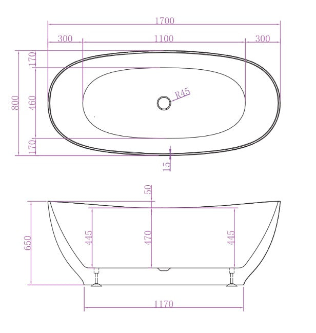 RIVA LAYLA SUPER SLIM EDGE FREESTANDING BATHTUB MATTE WHITE (AVAILABLE IN 1500MM AND 1700MM)