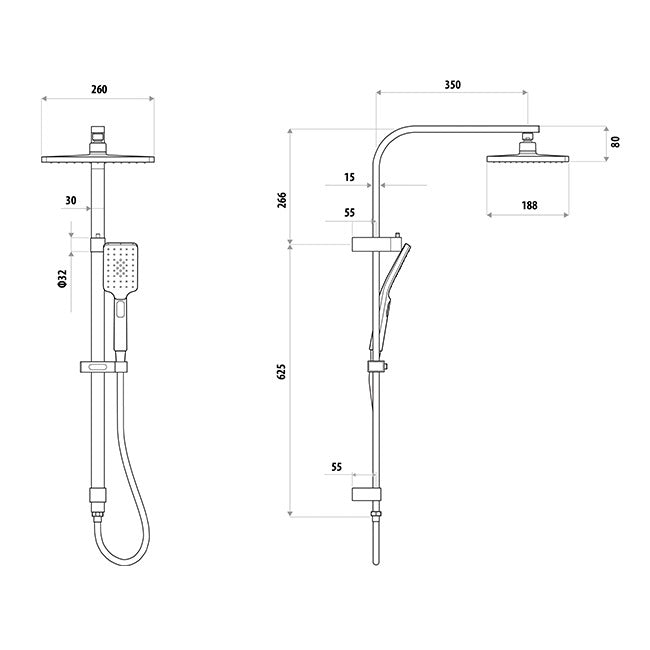 LINKWARE LIBERTY TWIN SHOWER WITH RAIL SYSTEM MATTE BLACK