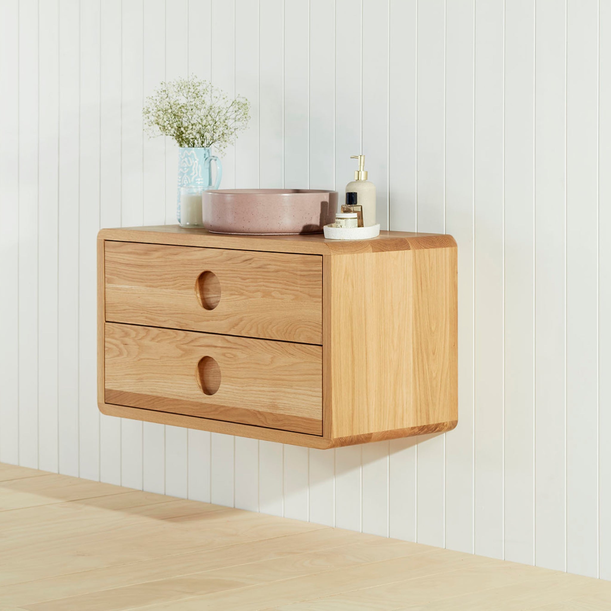 JR BESPOKE LUNA SOLID TIMBER CUSTOM WALL HUNG VANITY (ALL SIZING)