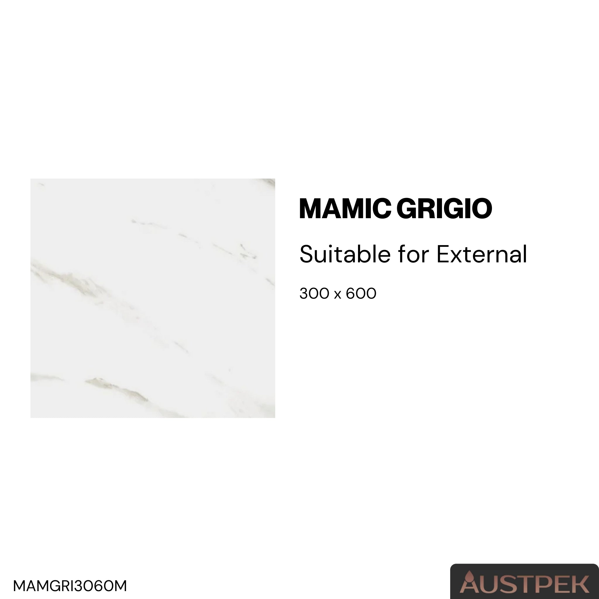 ELITE MAMIC GRIGIO MATTE 300X600MM RECTANGULAR TILE (PER BOX)