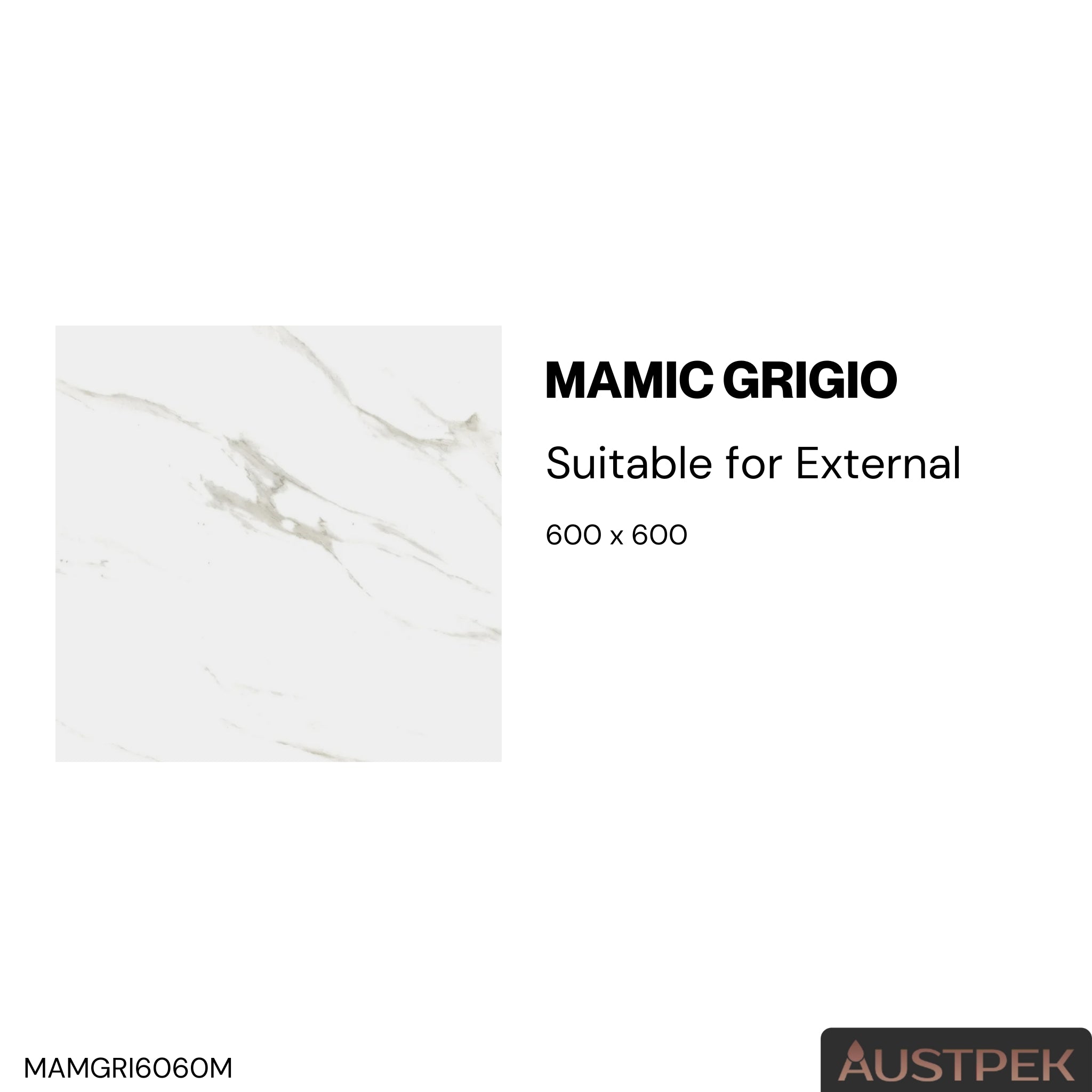 ELITE MAMIC GRIGIO MATTE 600X600MM SQUARE TILE (PER BOX)