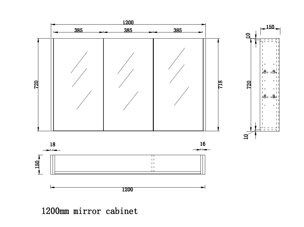 RIVA GENEVA MATTE BLACK FLUTED MIRROR CABINET 1200MM