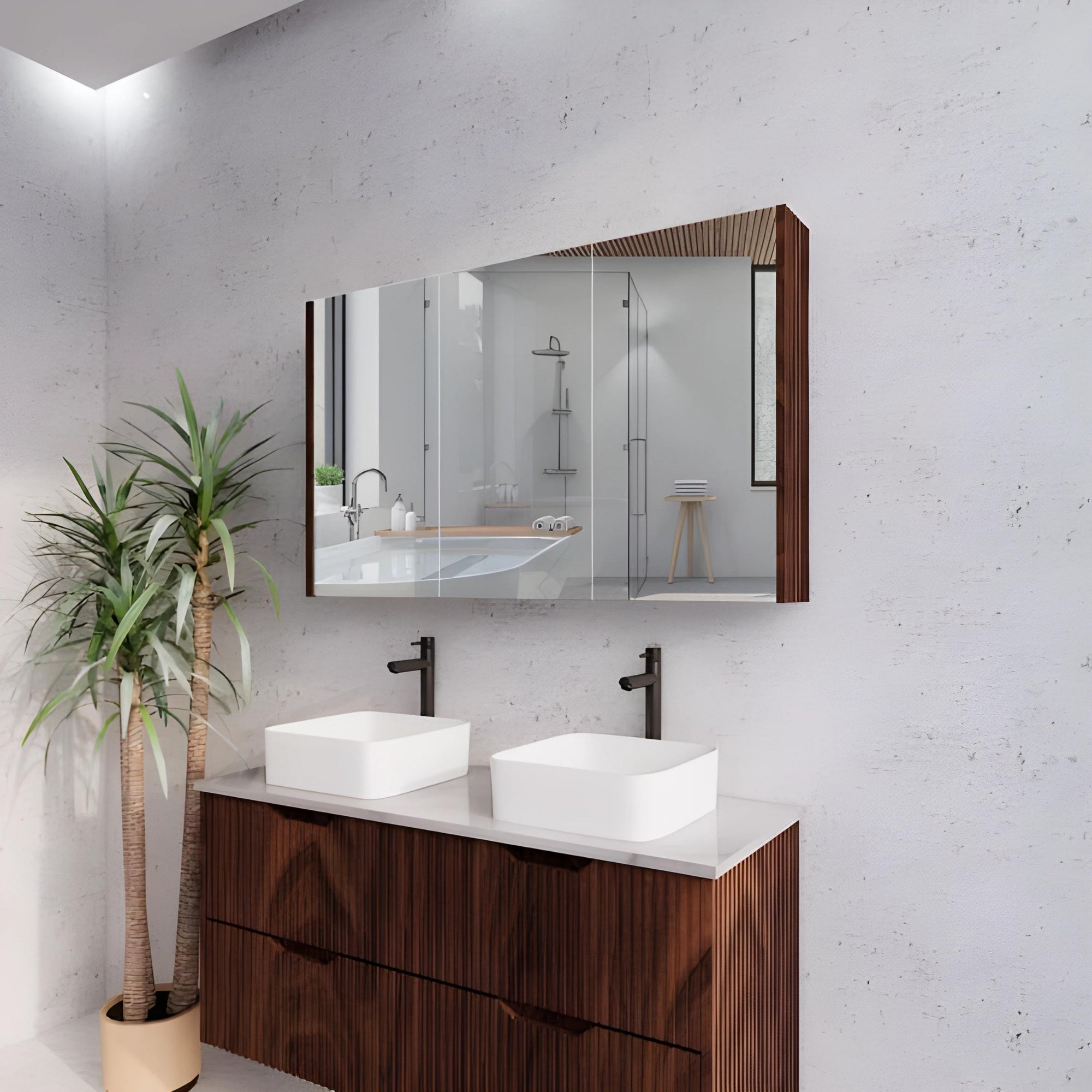 RIVA GENEVA FLUTED BROWN OAK MIRROR SHAVING CABINET 1200MM