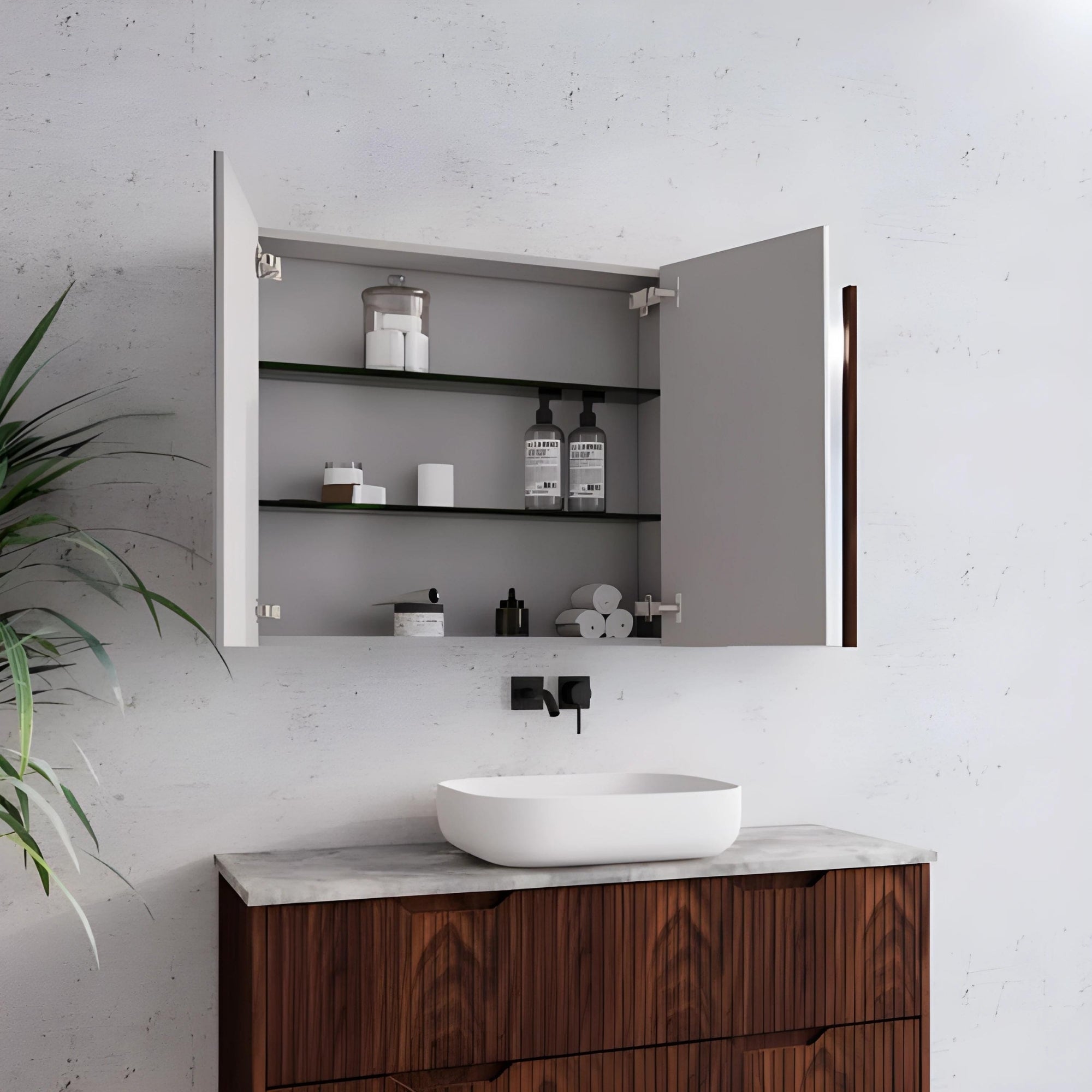 RIVA GENEVA FLUTED BROWN OAK MIRROR SHAVING CABINET 1200MM