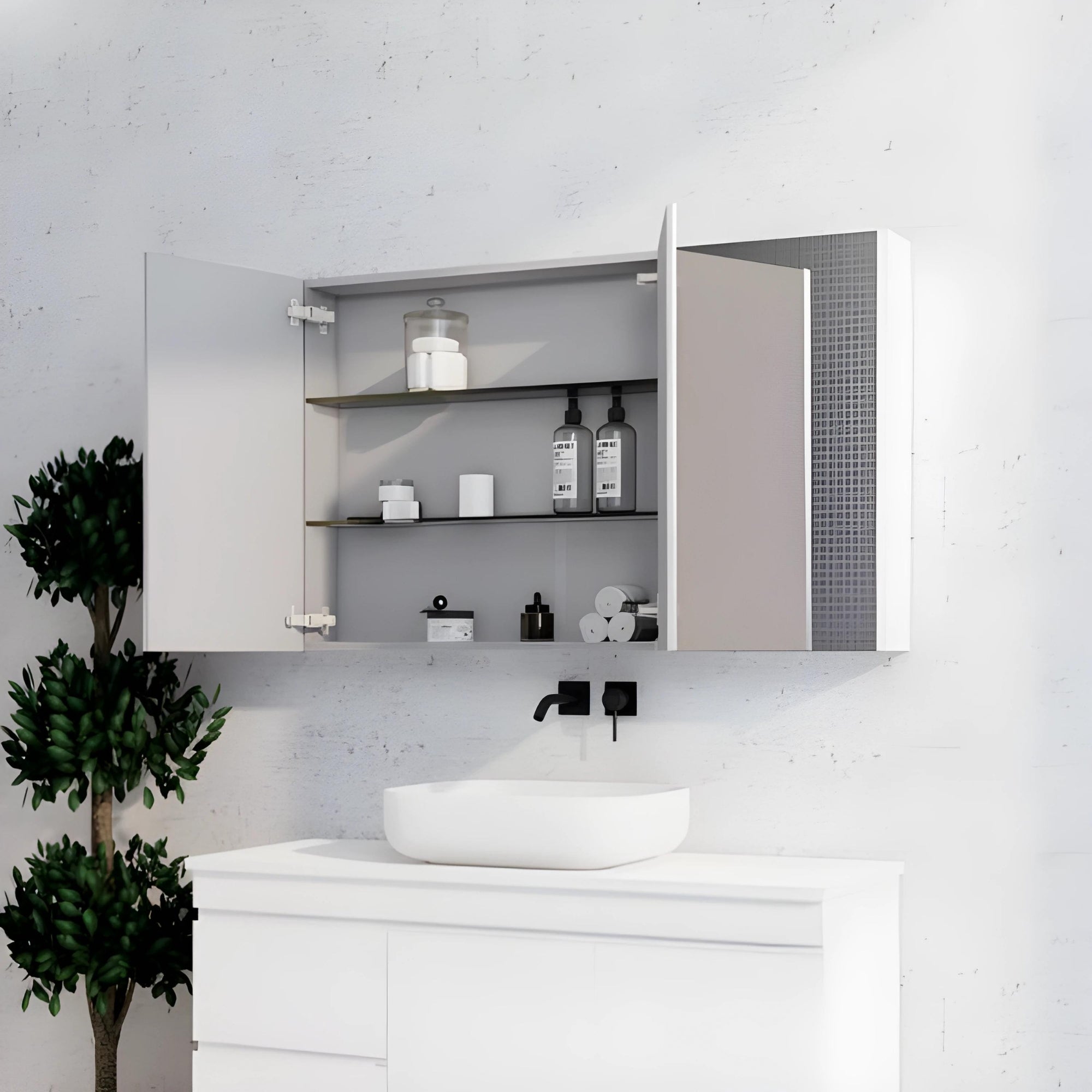 RIVA GENEVA GLOSS WHITE MIRROR SHAVING CABINET 1200MM