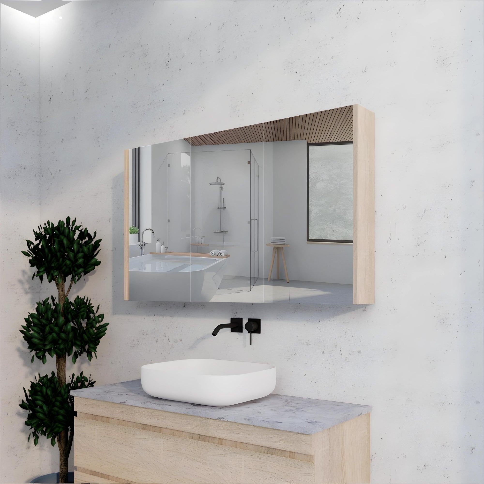 RIVA GENEVA LIGHT OAK MIRROR SHAVING CABINET 1200MM