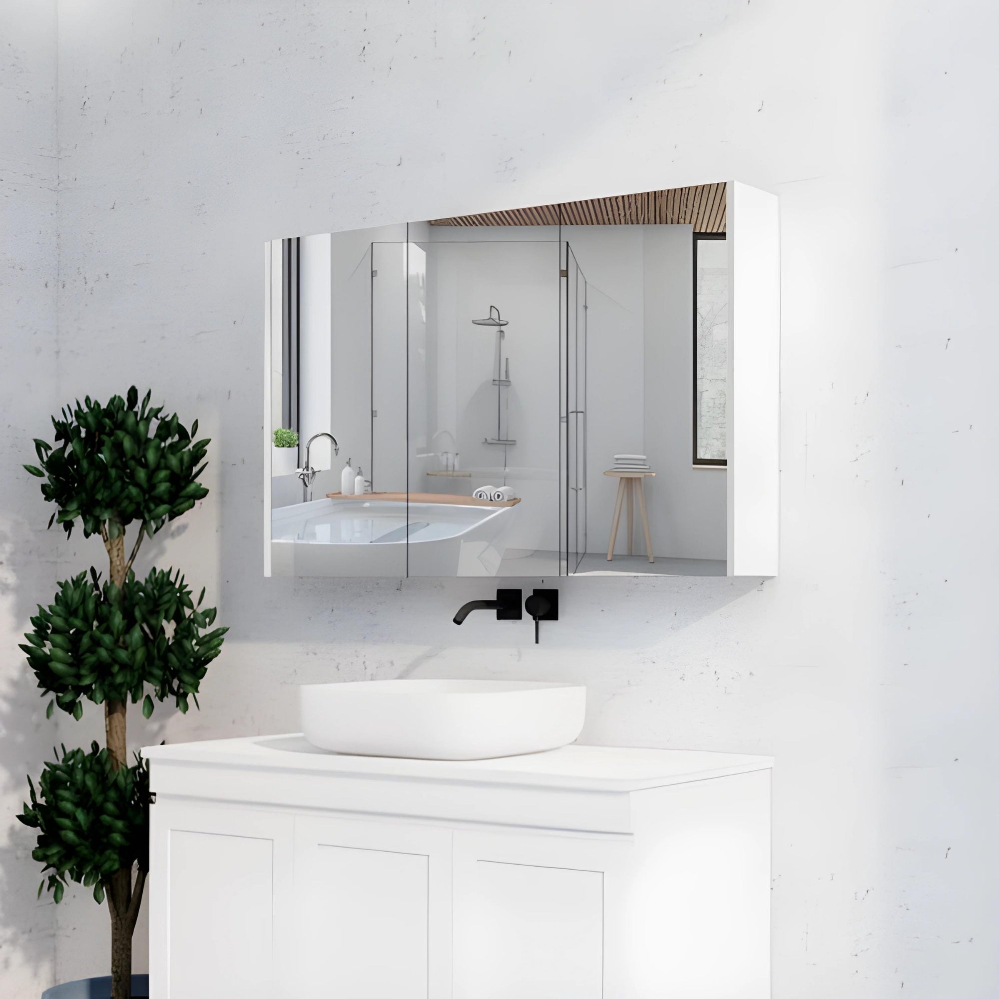 RIVA GENEVA MATTE WHITE MIRROR SHAVING CABINET 1200MM