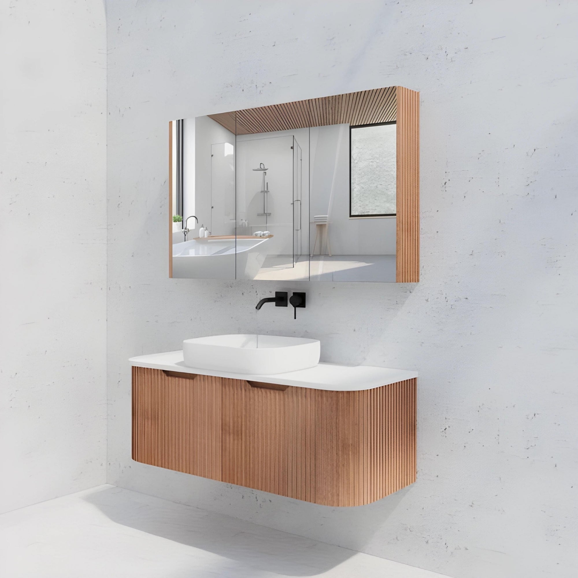 RIVA GENEVA FLUTED SOLID TIMBER MIRROR SHAVING CABINET 1200MM