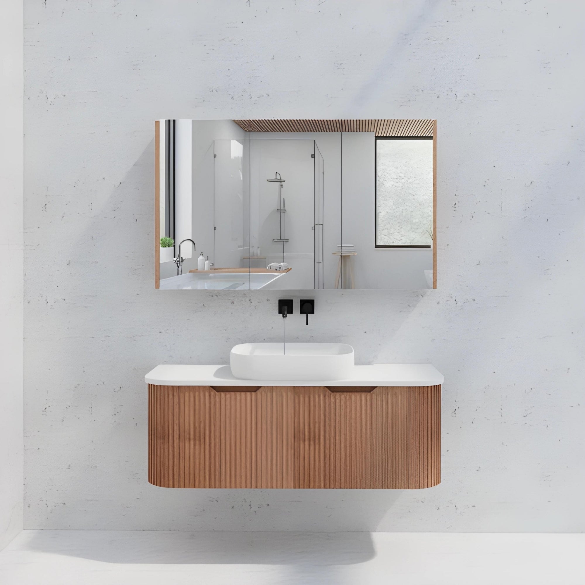 RIVA GENEVA FLUTED SOLID TIMBER MIRROR SHAVING CABINET 1200MM