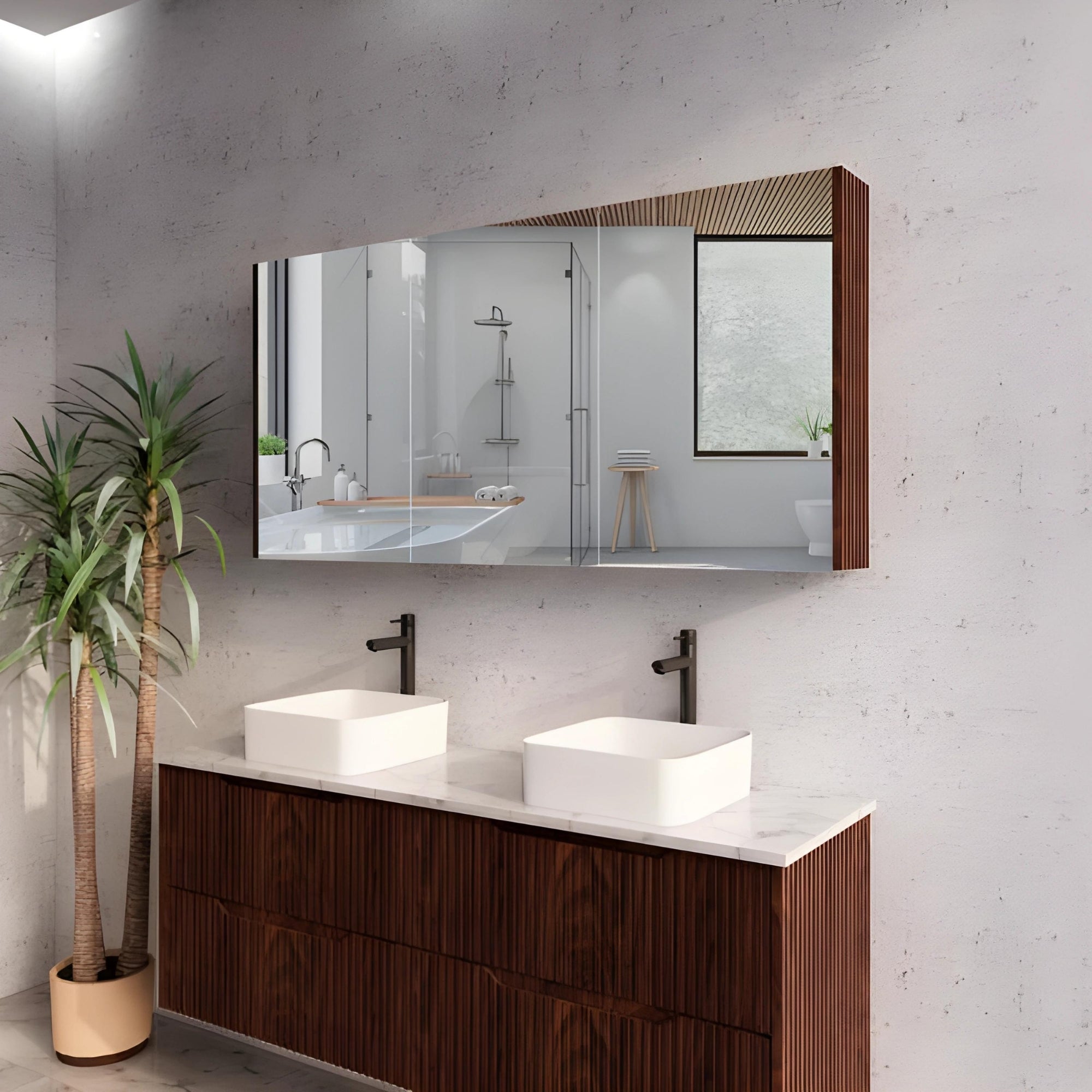 RIVA GENEVA FLUTED BROWN OAK MIRROR SHAVING CABINET 1500MM