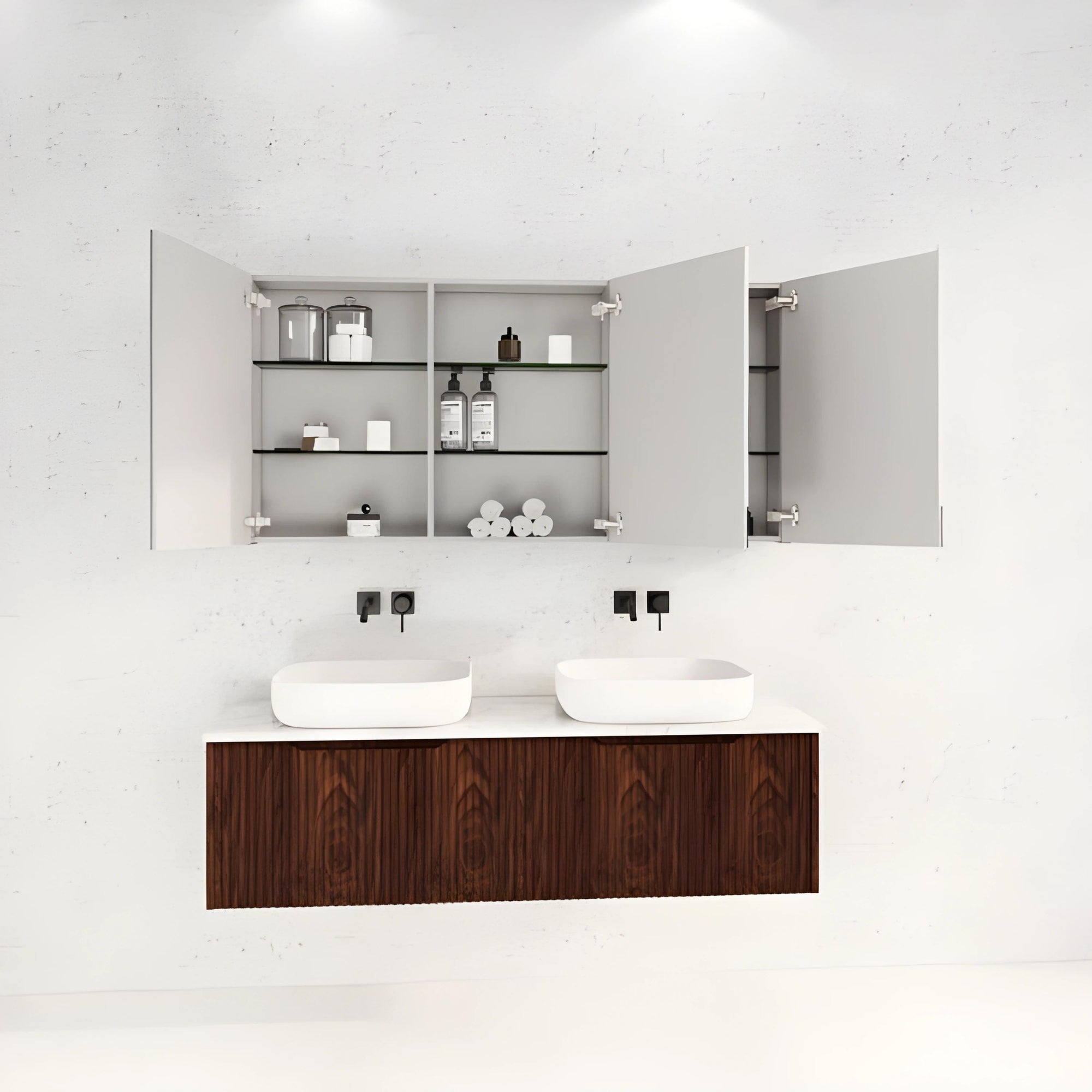 RIVA GENEVA FLUTED BROWN OAK MIRROR SHAVING CABINET 1500MM