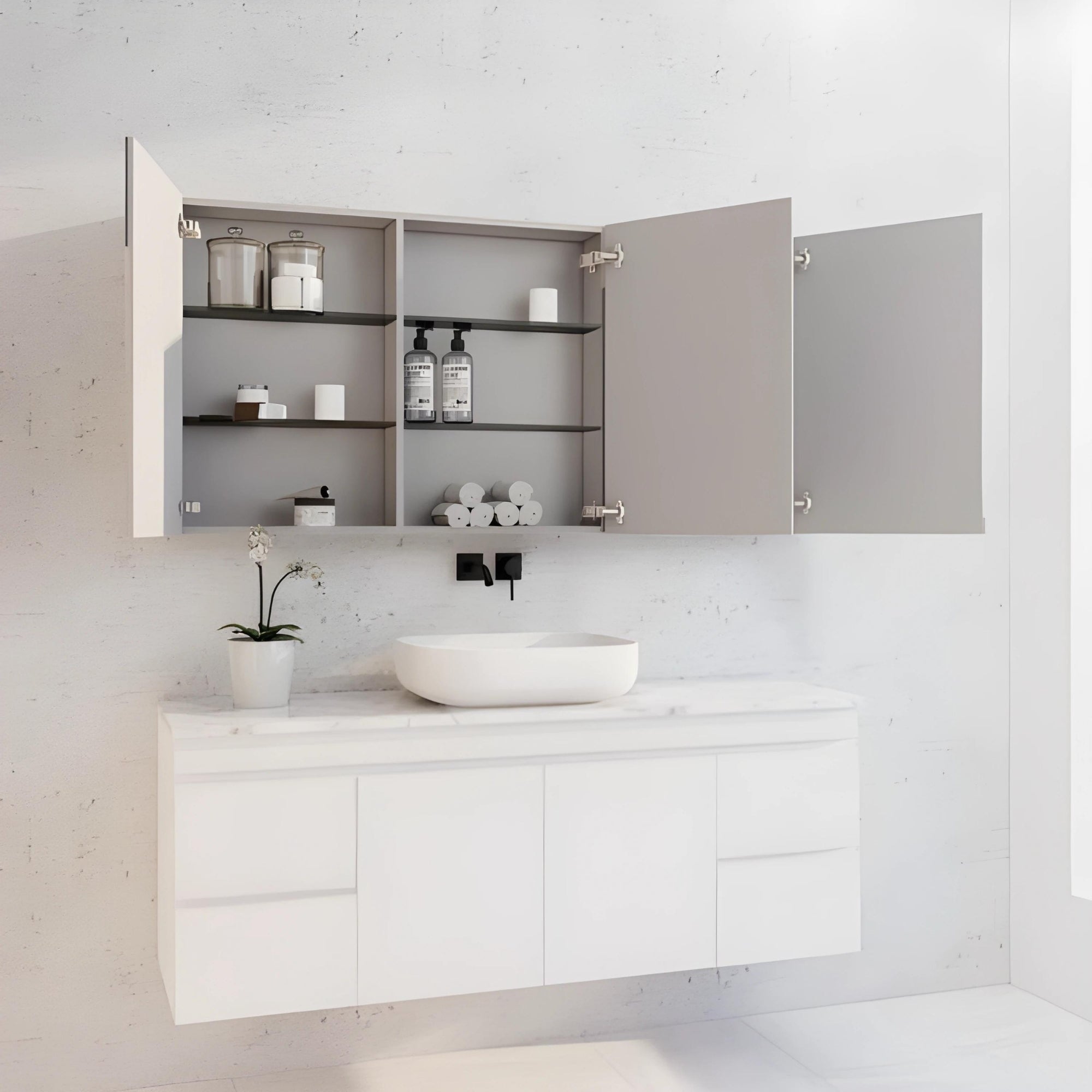 RIVA GENEVA GLOSS WHITE MIRROR SHAVING CABINET 1500MM