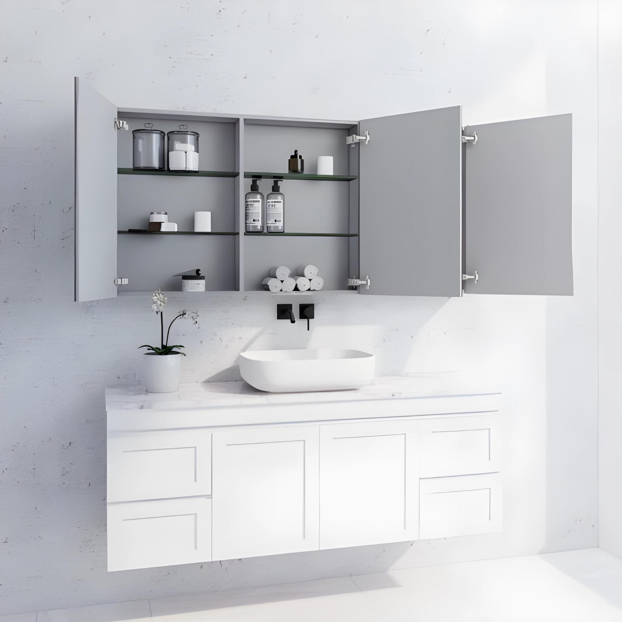 RIVA GENEVA MATTE WHITE MIRROR SHAVING CABINET 1500MM