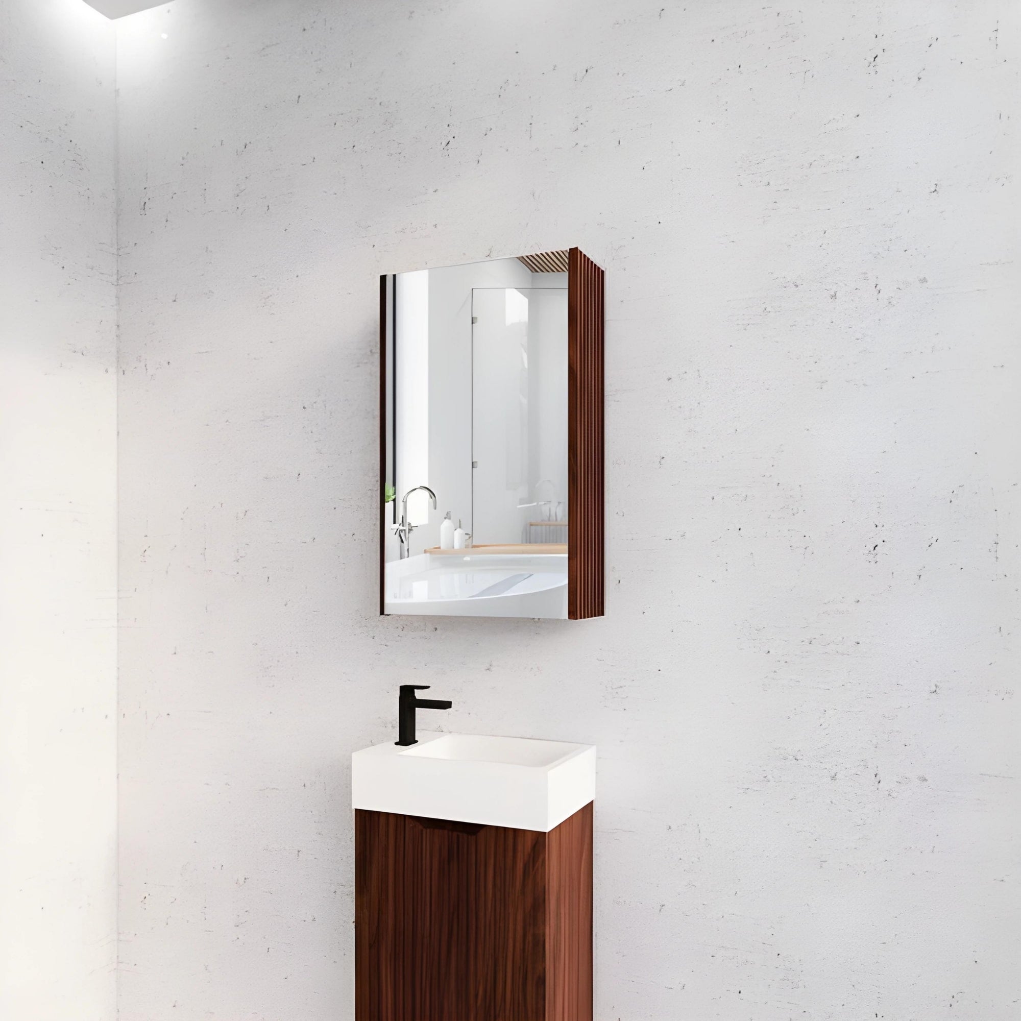 RIVA GENEVA FLUTED BROWN OAK MIRROR SHAVING CABINET 450MM