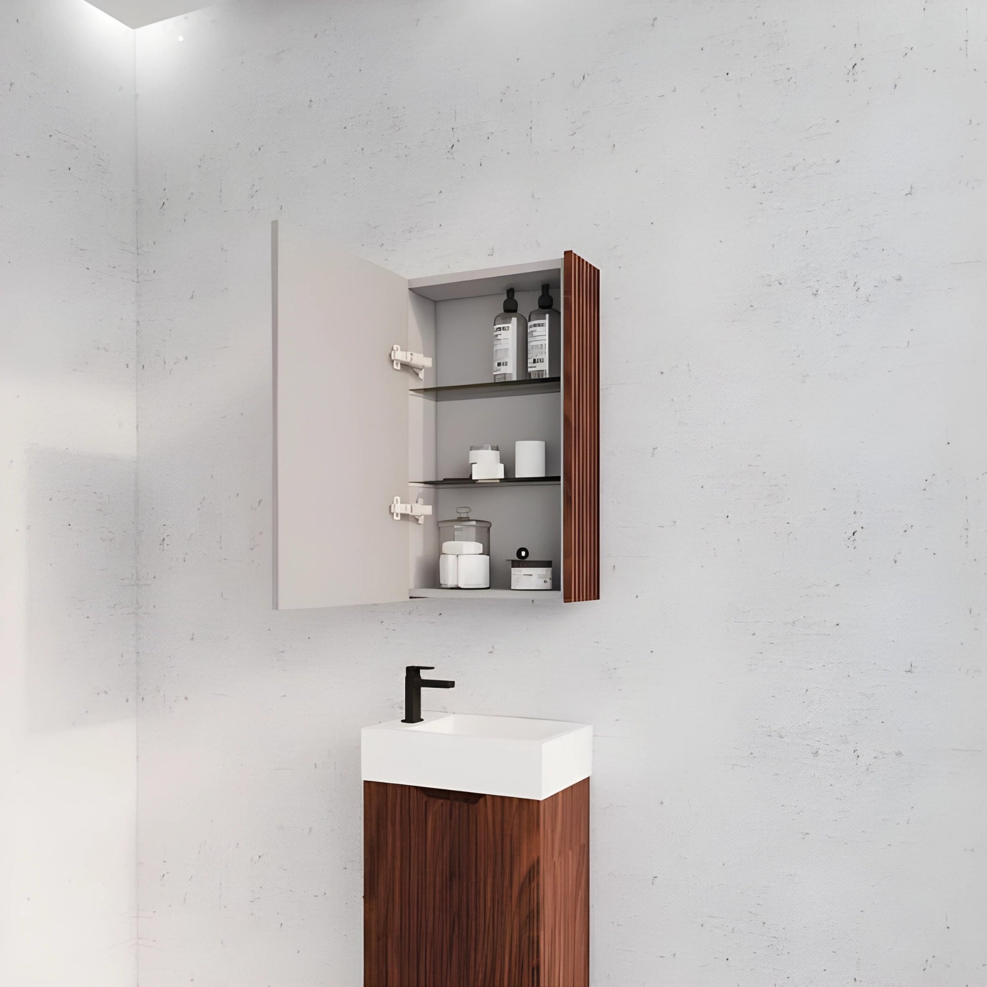 RIVA GENEVA FLUTED BROWN OAK MIRROR SHAVING CABINET 450MM