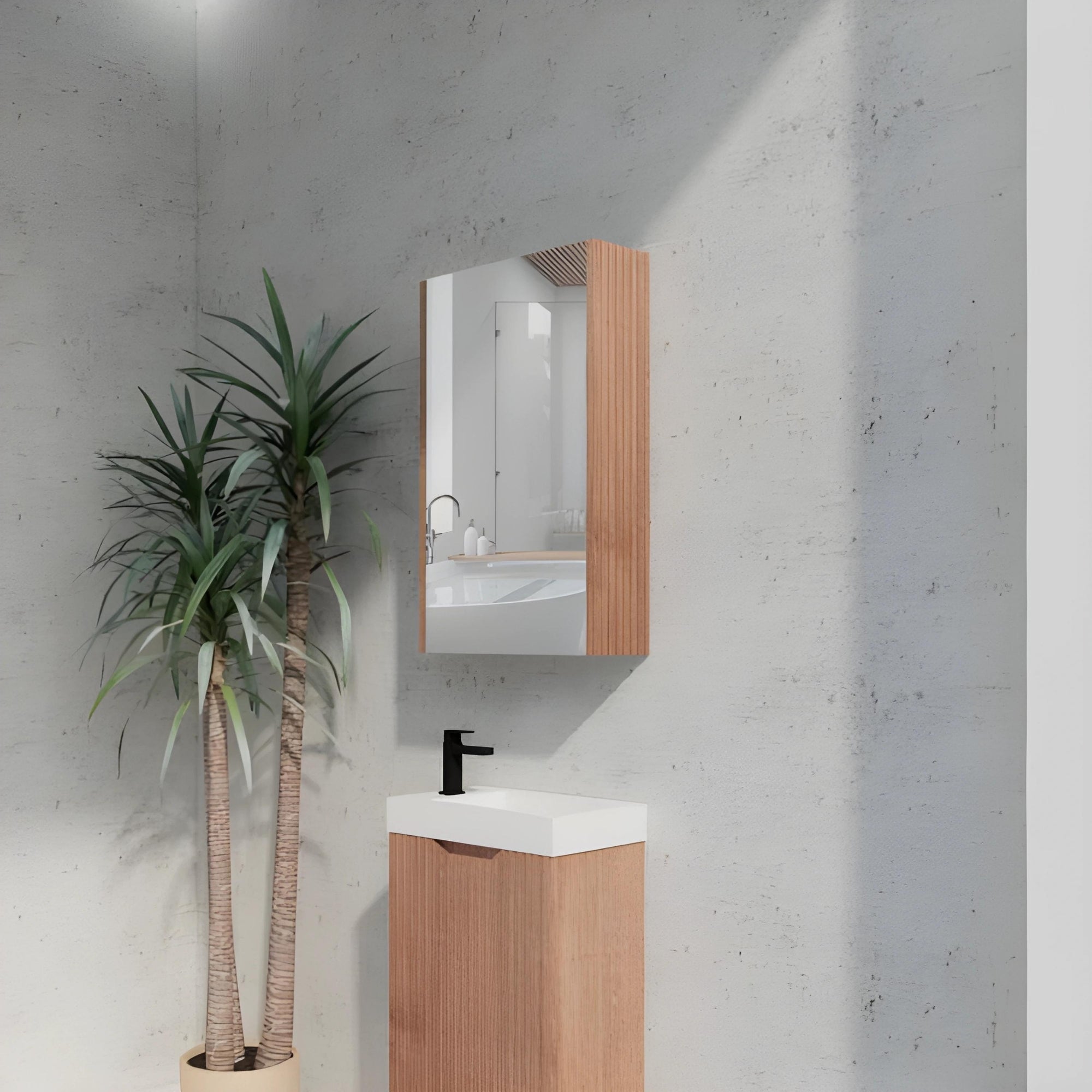 RIVA GENEVA FLUTED SOLID TIMBER MIRROR SHAVING CABINET 450MM