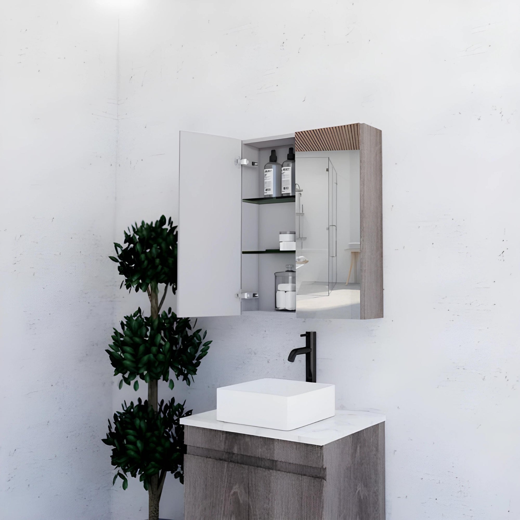 RIVA GENEVA DARK OAK MIRROR SHAVING CABINET 600MM