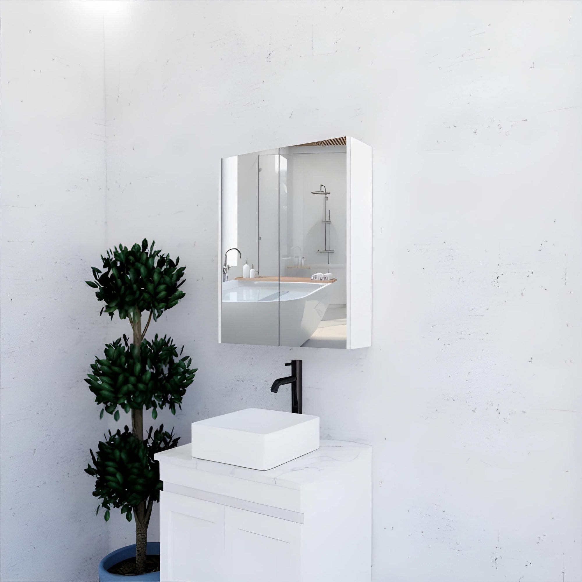 RIVA GENEVA MATTE WHITE MIRROR SHAVING CABINET 600MM