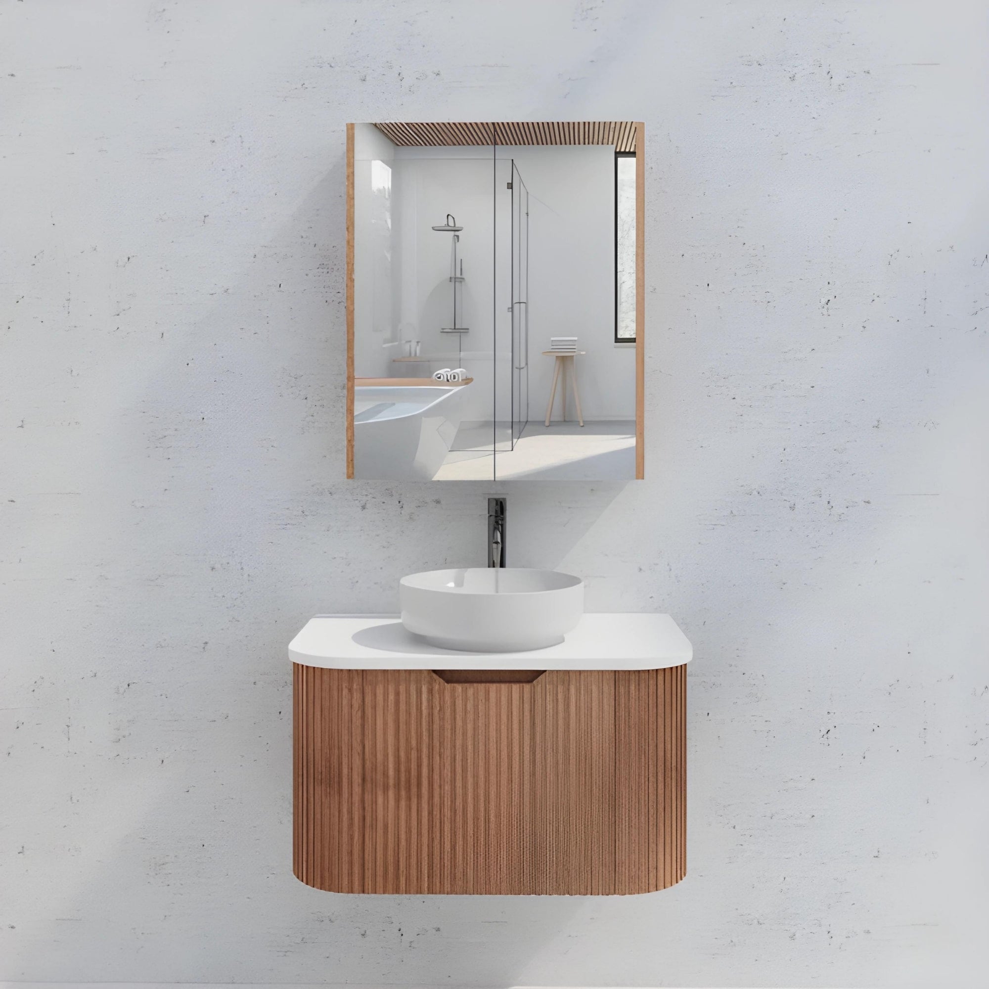 RIVA GENEVA FLUTED SOLID TIMBER MIRROR SHAVING CABINET 600MM