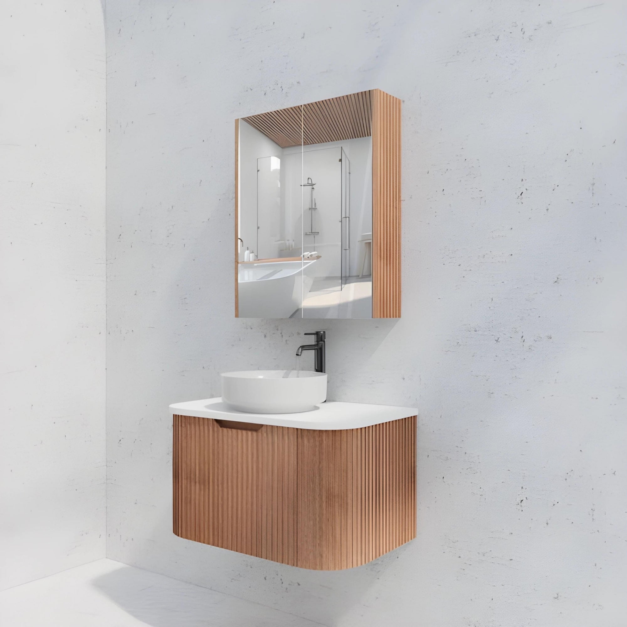 RIVA GENEVA FLUTED SOLID TIMBER MIRROR SHAVING CABINET 600MM