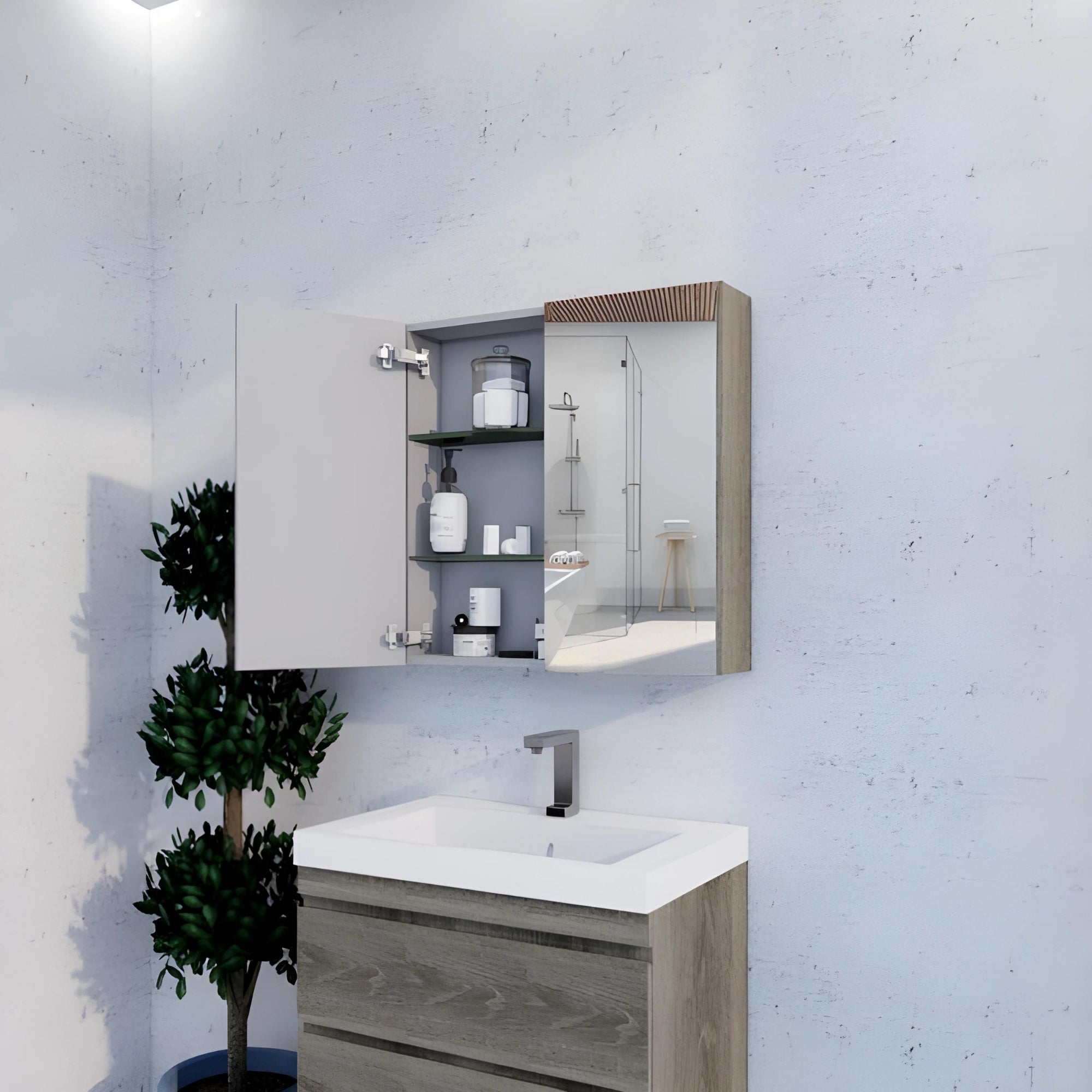 RIVA GENEVA DARK OAK MIRROR SHAVING CABINET 750MM