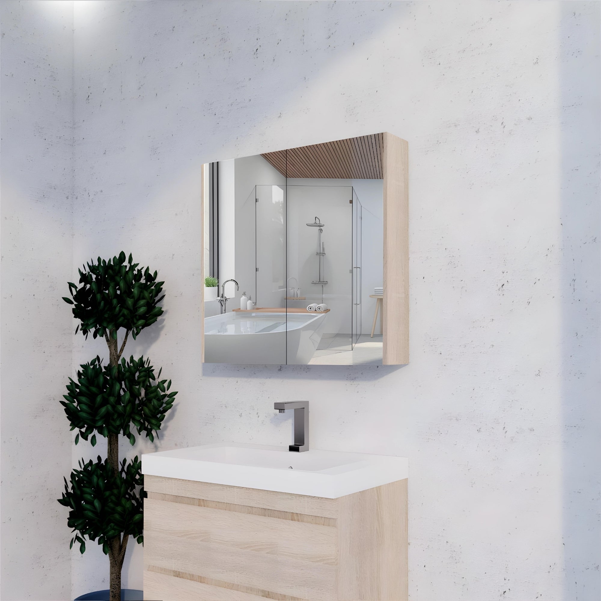 RIVA GENEVA LIGHT OAK MIRROR SHAVING CABINET 750MM