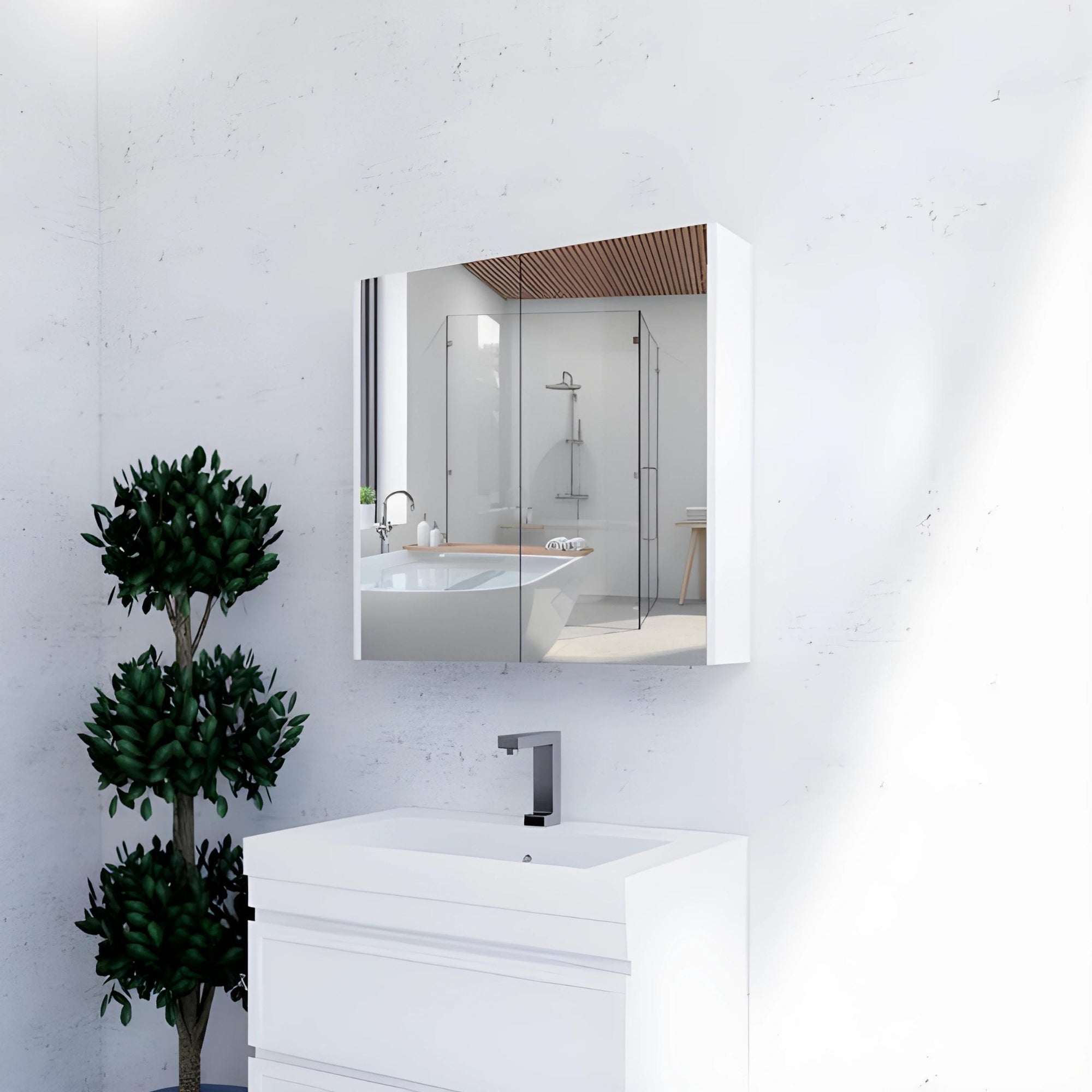 RIVA GENEVA MATTE WHITE MIRROR SHAVING CABINET 750MM