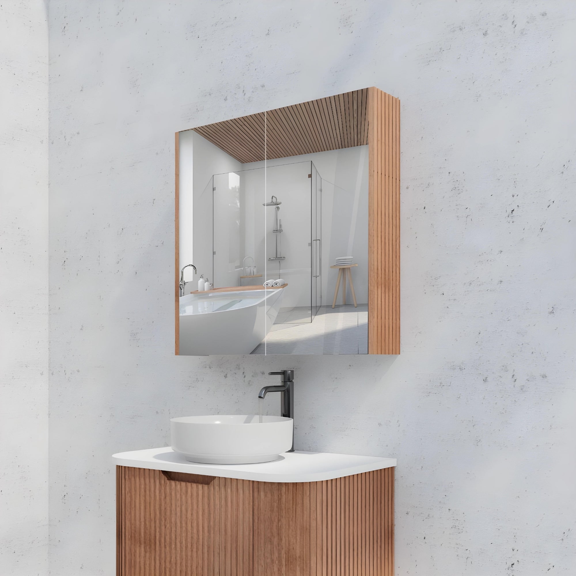 RIVA GENEVA FLUTED SOLID TIMBER MIRROR SHAVING CABINET 750MM