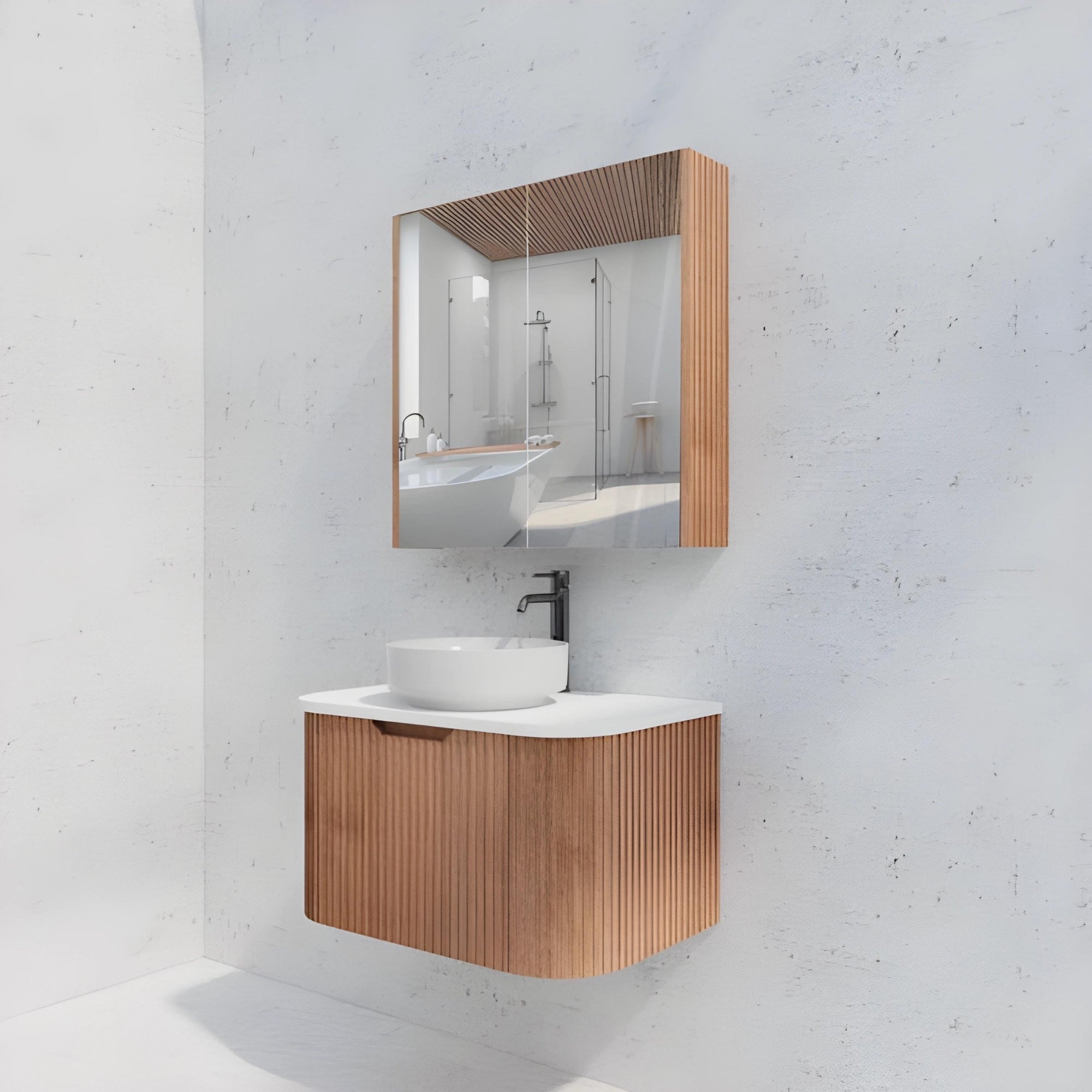 RIVA GENEVA FLUTED SOLID TIMBER MIRROR SHAVING CABINET 750MM