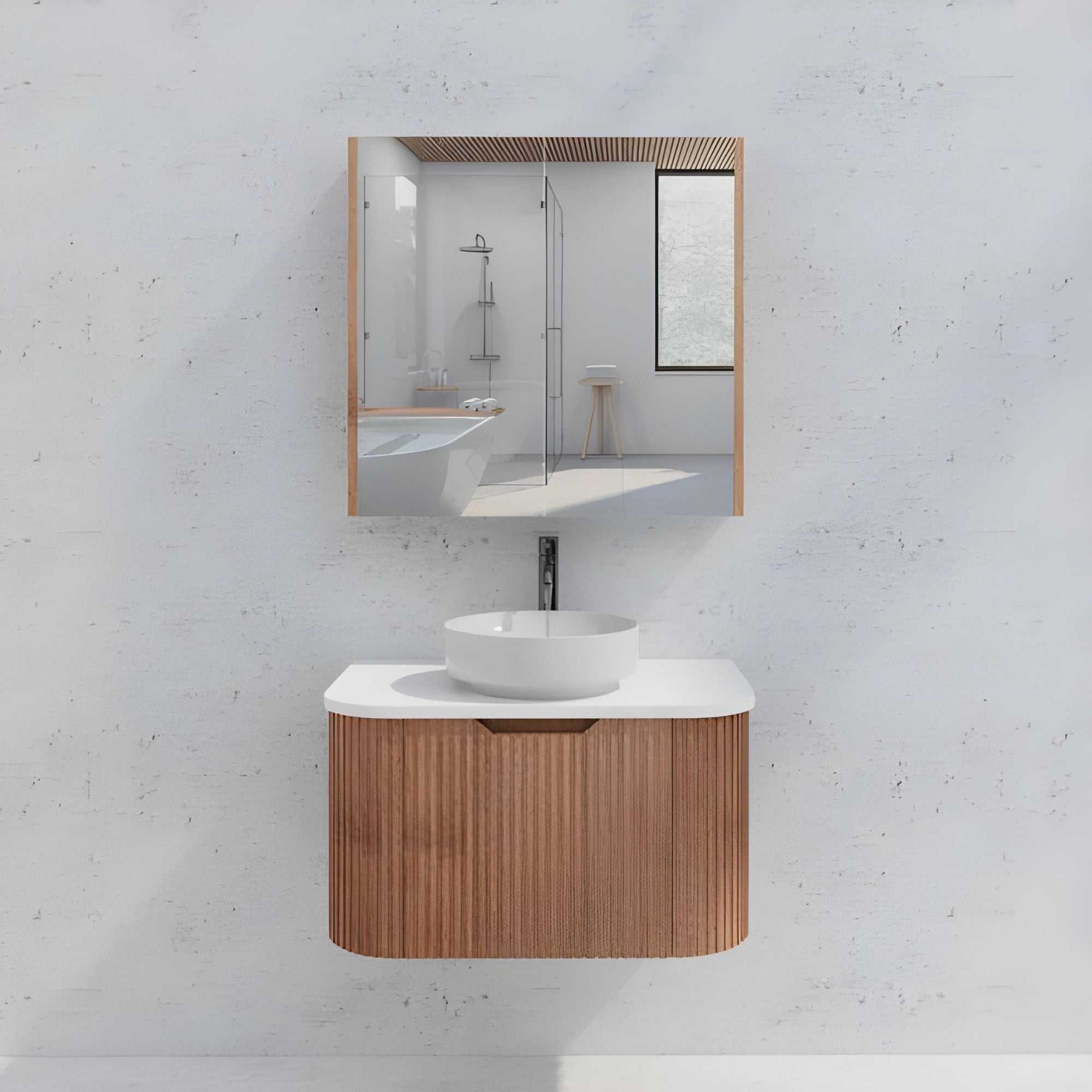 RIVA GENEVA FLUTED SOLID TIMBER MIRROR SHAVING CABINET 750MM